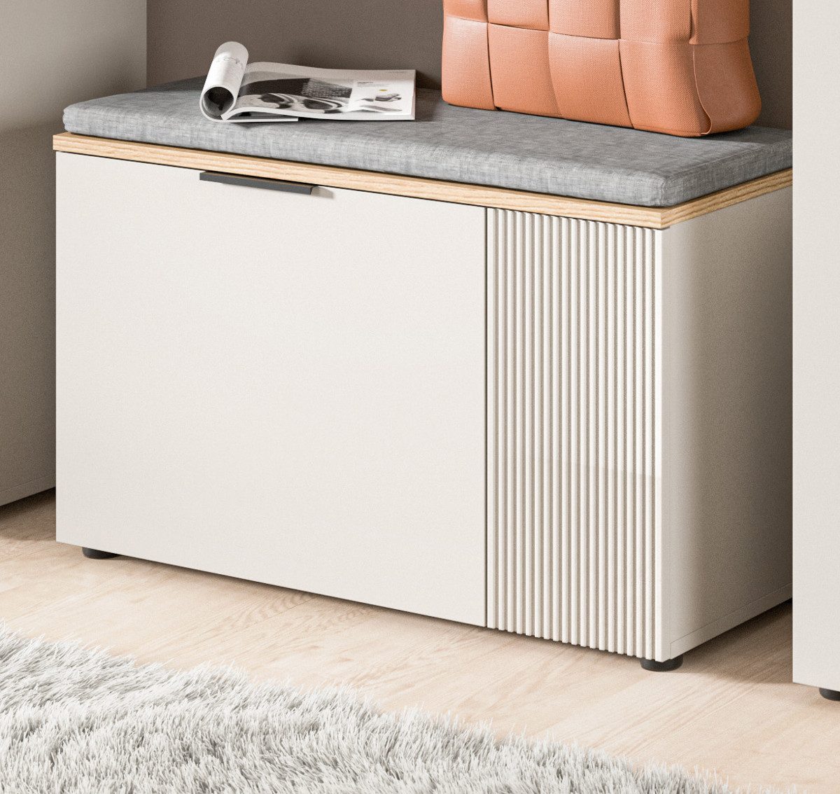 Inn.Furn Schuhbank Skid (Garderobenbank in Kaschmir Sand mit Eiche, 2-türig, 80 x 48 cm), mit viel Stauraum
