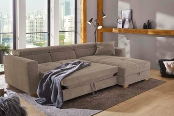 Jockenhöfer Gruppe Ecksofa SAN REMO, Taupe, Cordbezug, Ausziehbar, Bettkasten, Bettfunktion, Ottomane beidseitig montierbar, B 297 x T 195 cm