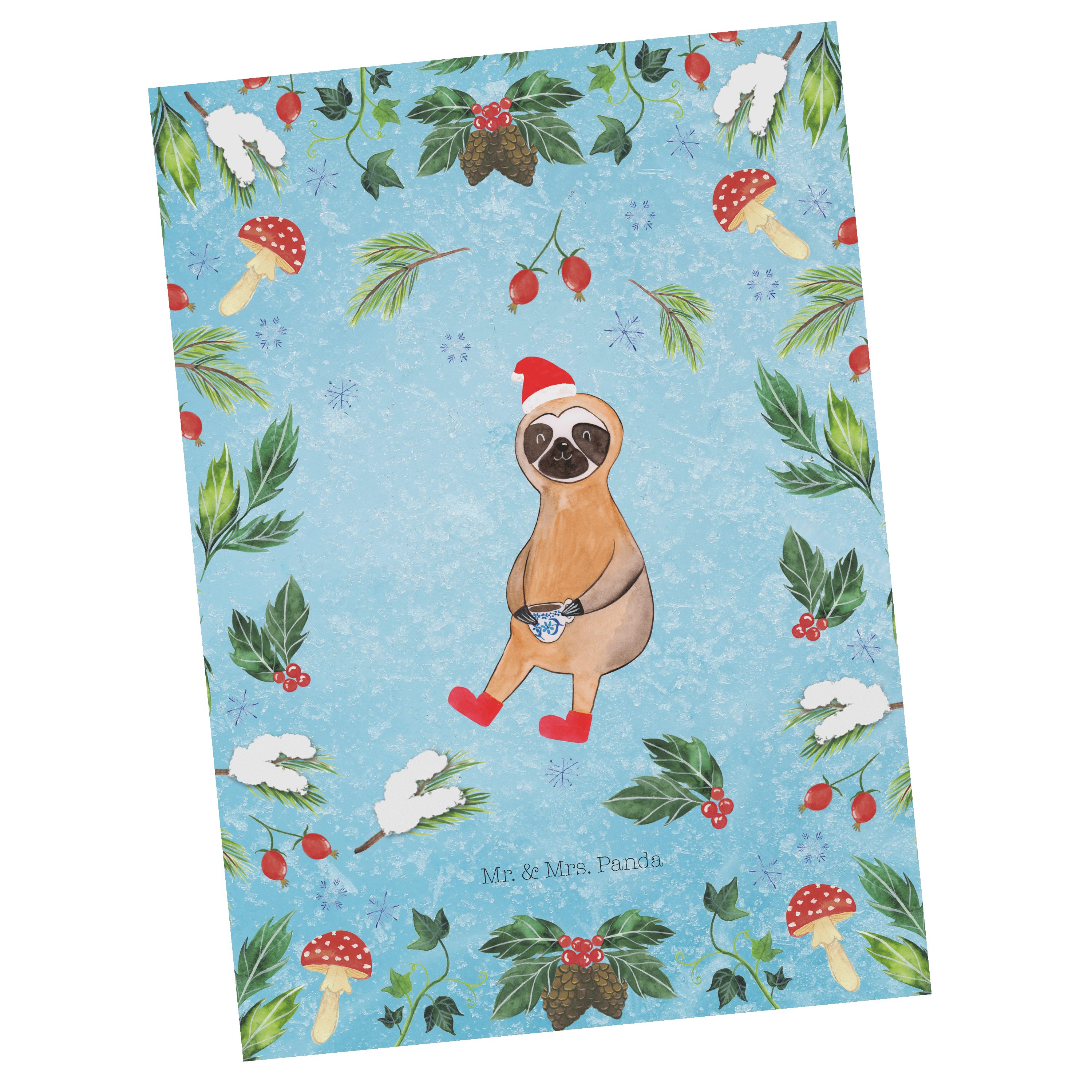 Mr. & Mrs. Panda Postkarte Faultier Kakao - Eisblau - Geschenk, Winter, Geschenkkarte, Advent, W