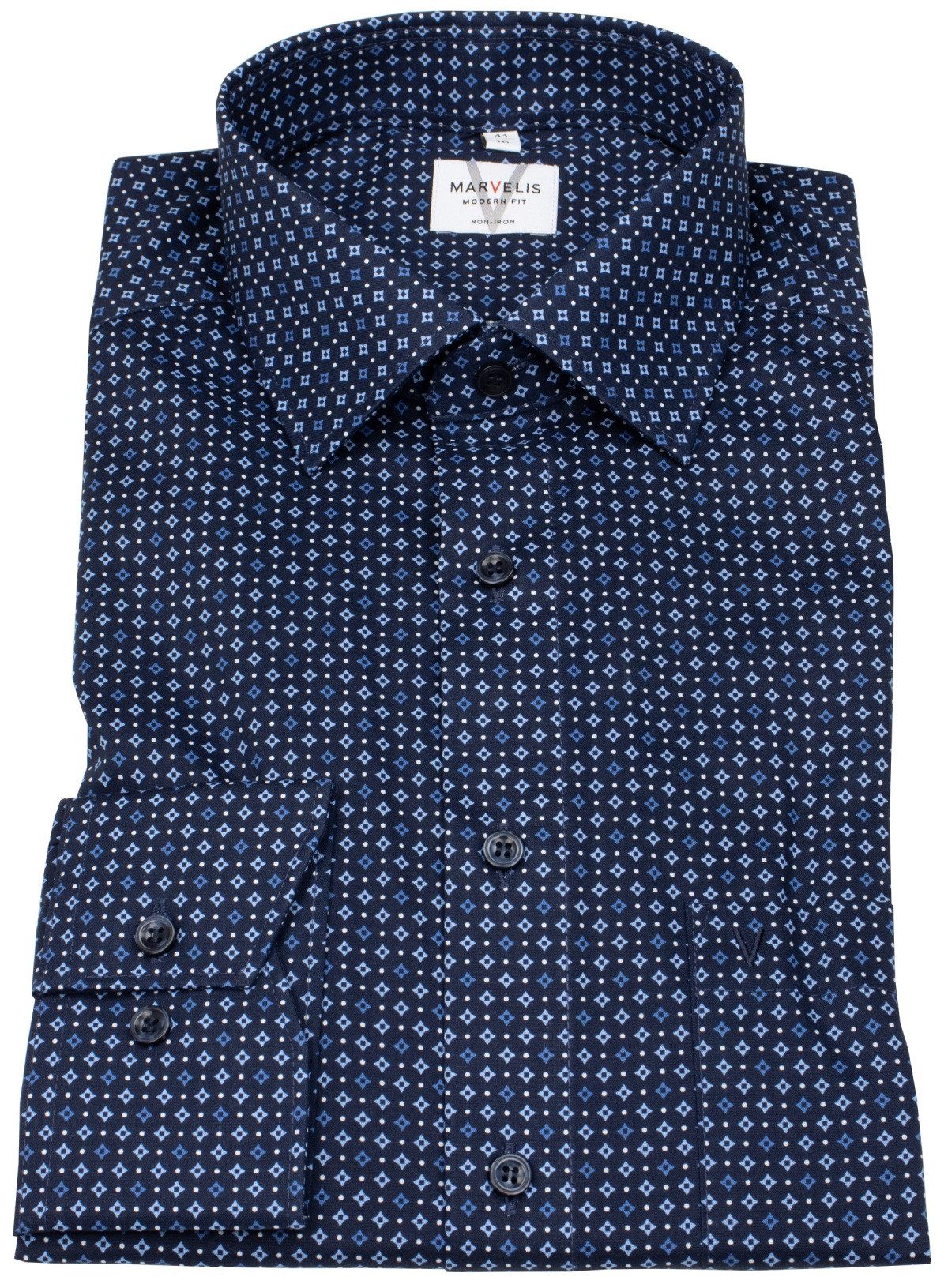 MARVELIS Langarmhemd Modern Fit leicht tailliert bügelfrei Kentkragen günstig online kaufen