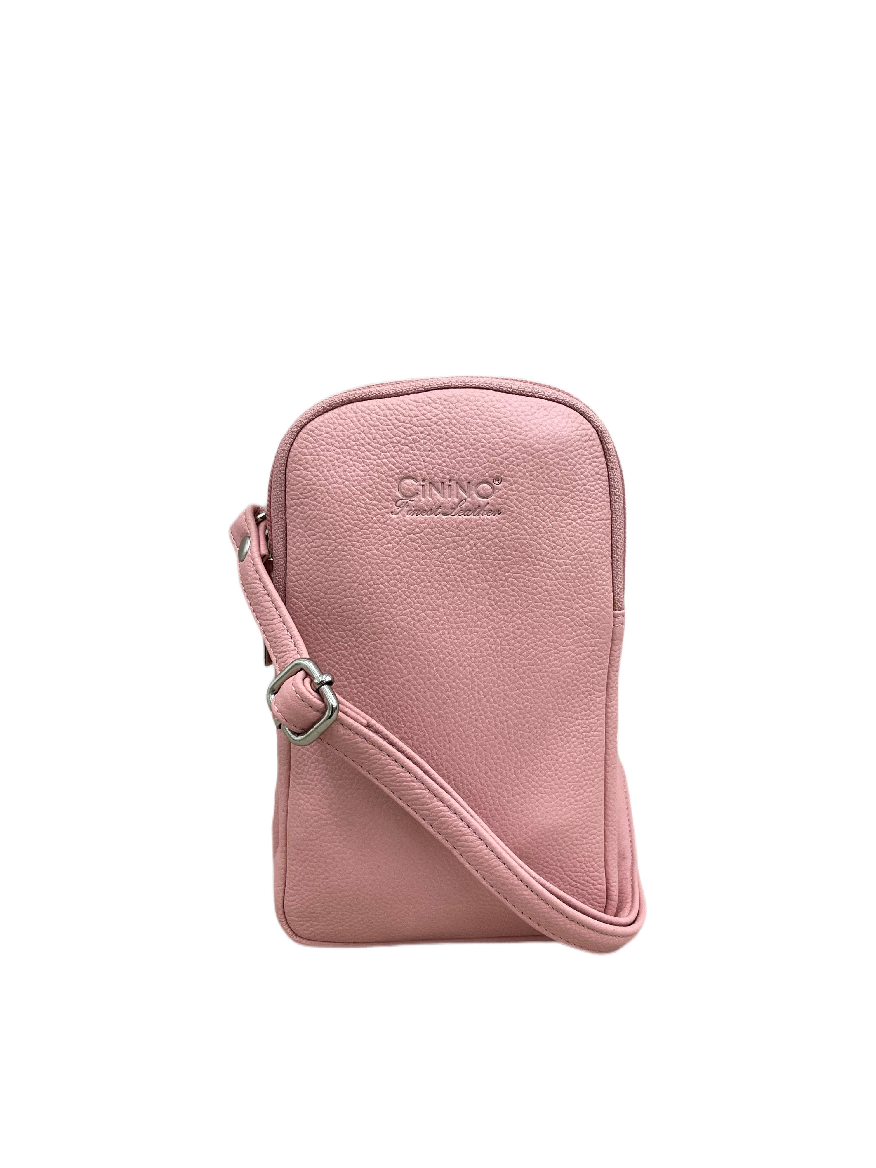 Cinino Handtasche Benja, Handytasche Umhängetasche Ledertasche mit abnehmbaren Lederriemen