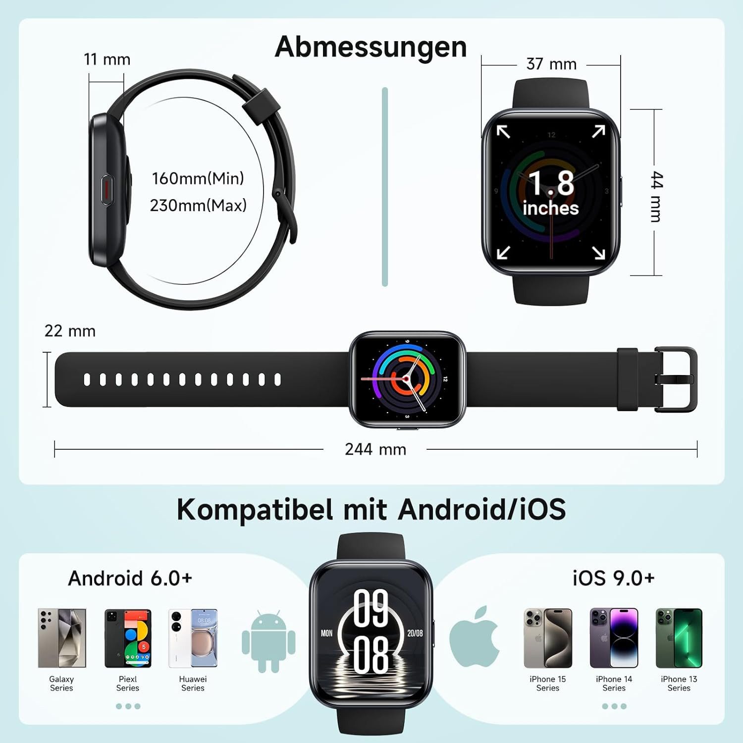 GYDOM ID208Plus Smartwatch (4,5 cm, android ios), Damen Smartwatch mit Telefonfunktion Alexa 100 Sportmodi