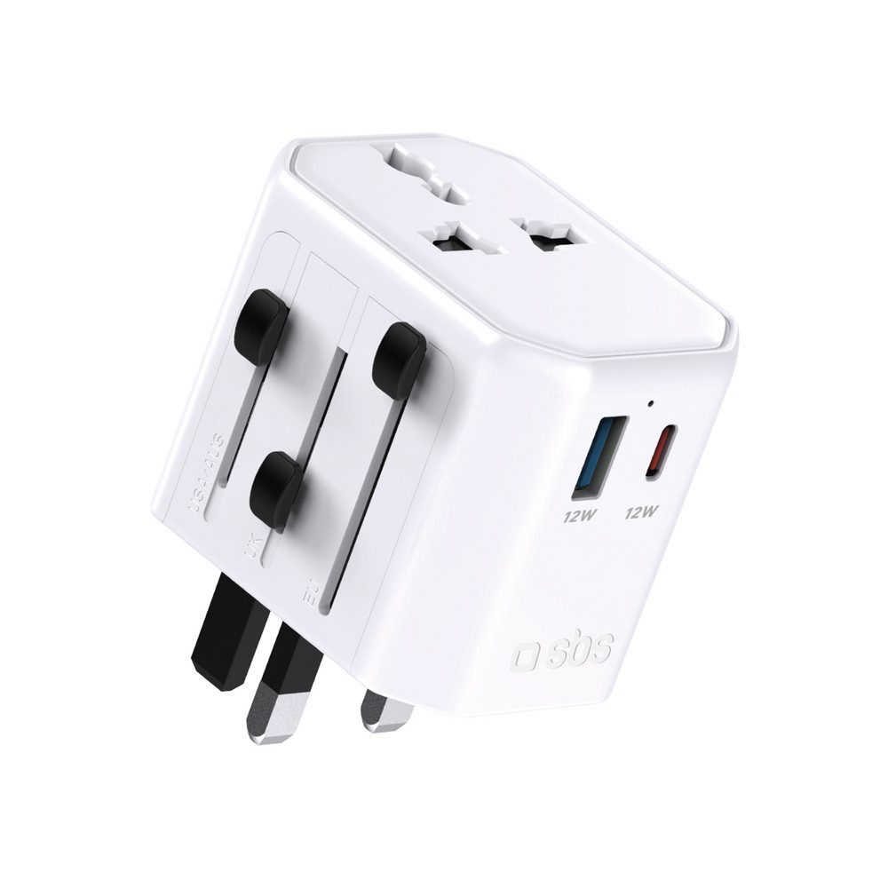sbs Weltstecker Universaladapter Steckdosenadapter Reiseadapter EU-Stecker, AUS-Stecker, US-Stecker, UK-Stecker zu Universalsteckdose, USB-A, USB-C, USB-C & USB-A, 2500 W, 150+ Länder, Push & Slide