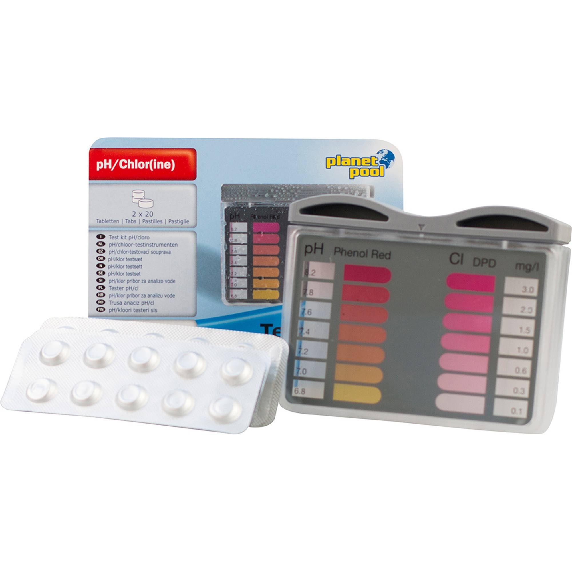Planet Pool Wasserteststreifen pH / Chlor-Testbesteck - mit je 20 Tabletten