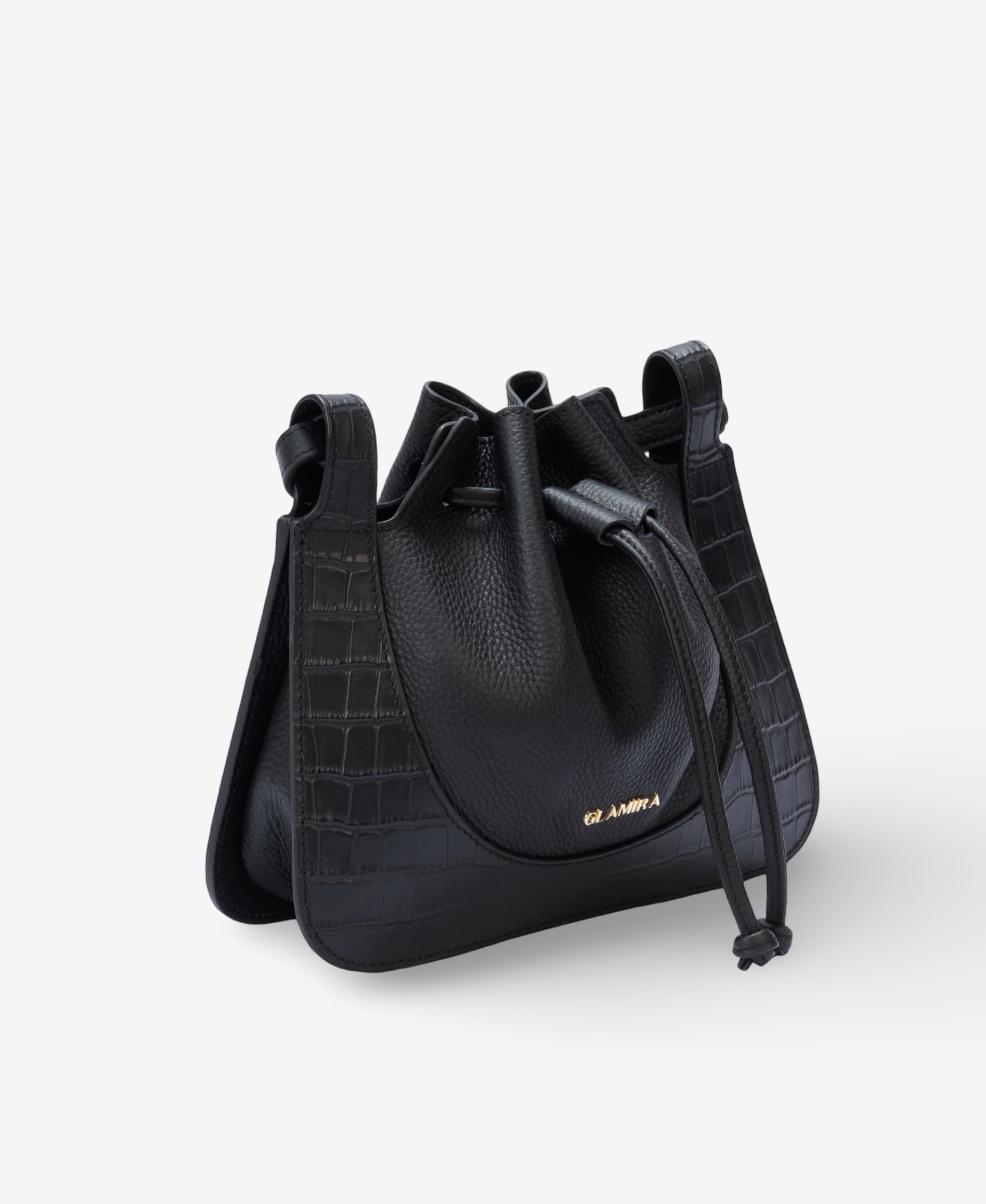 GLAMIRA Handtasche PetiteGlam Schwarze Schultertasche (1-tlg), echt Leder, Krokodilprägung