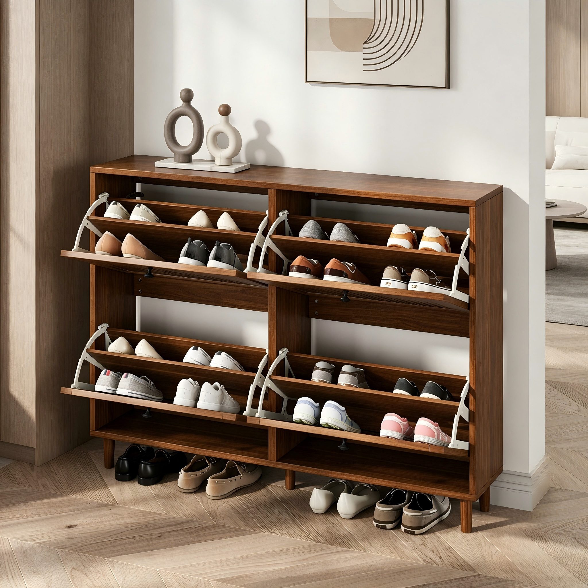 Schuhschrank in Walnussholz-Optik