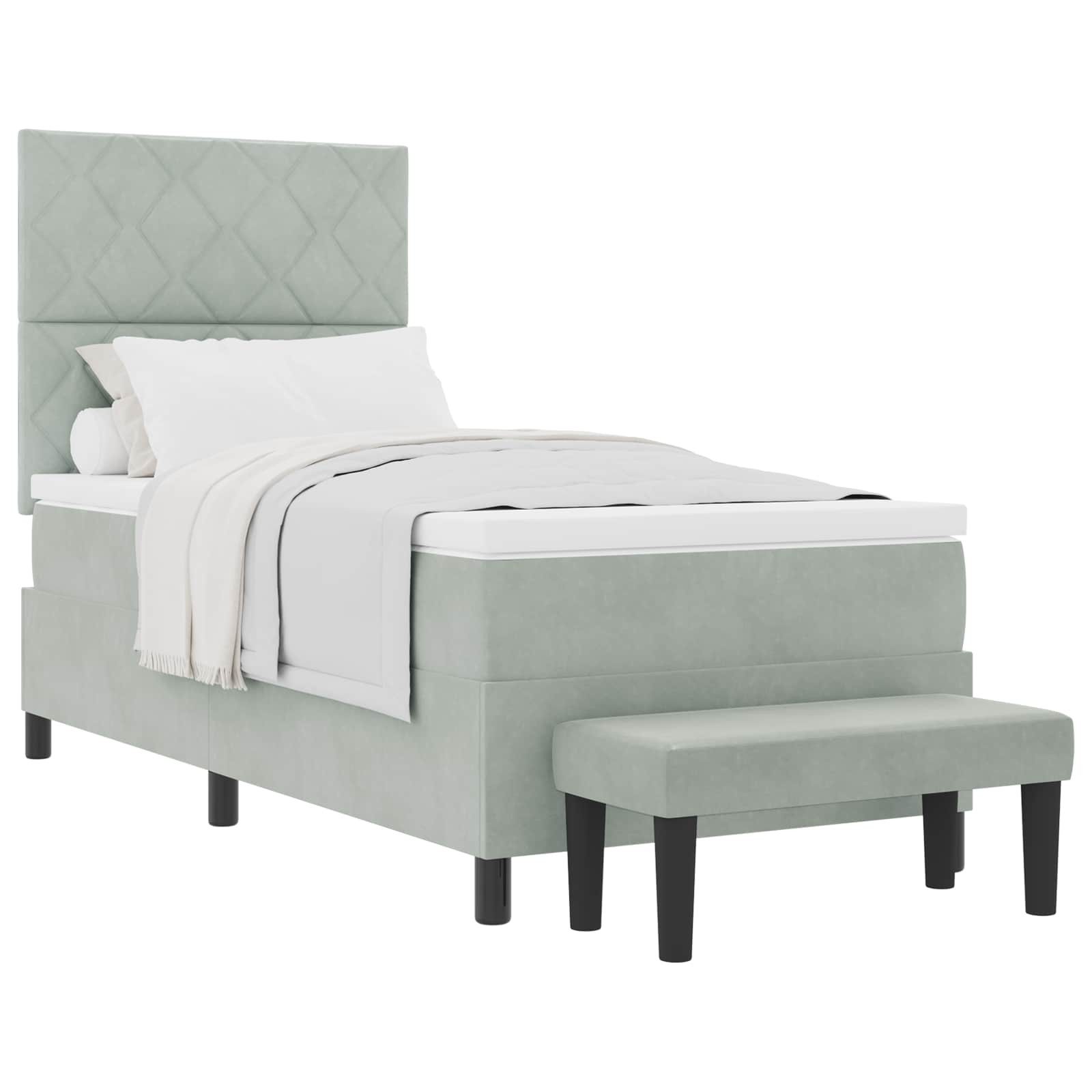 Bett Boxspringbett mit Kopfteil Hellgrau 200 x 90 cm Samt