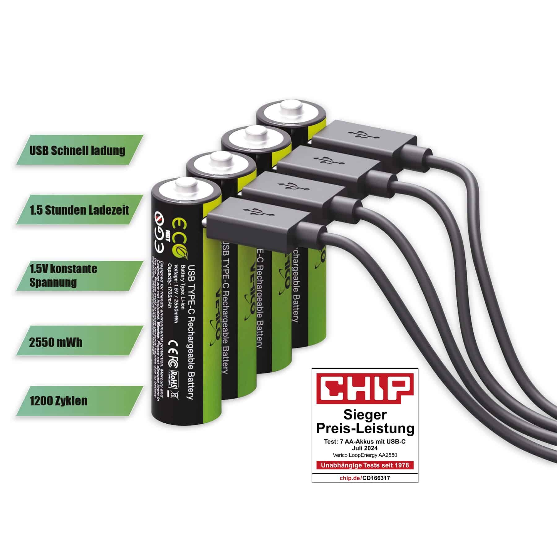 VERICO Li-Ion-Akku Loop Energy AA, mit USB-C Akku