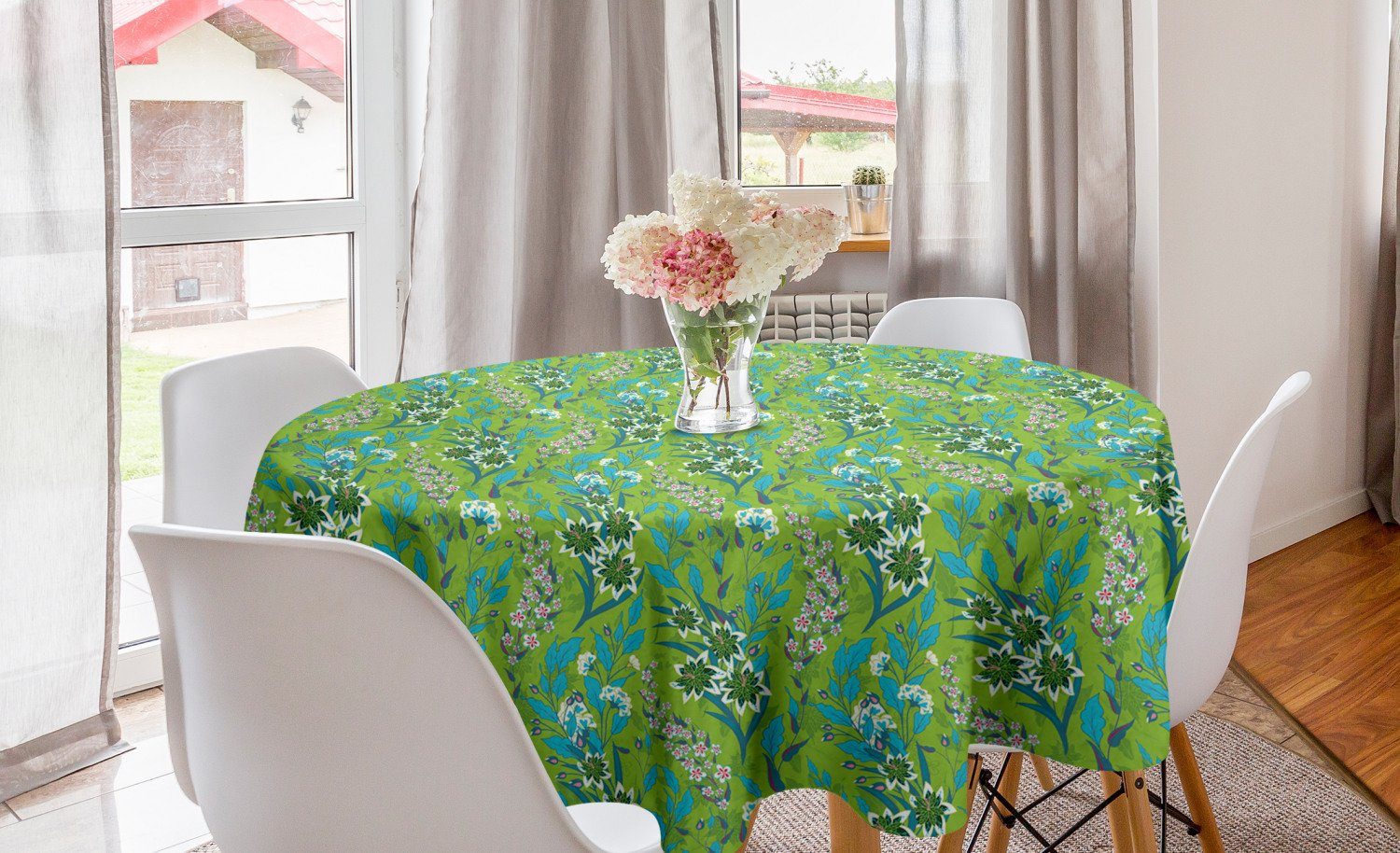 Abakuhaus Tischdecke Kreis Tischdecke Abdeckung für Esszimmer Küche Dekoration, Blumen Blühend Pflanzen-Layout