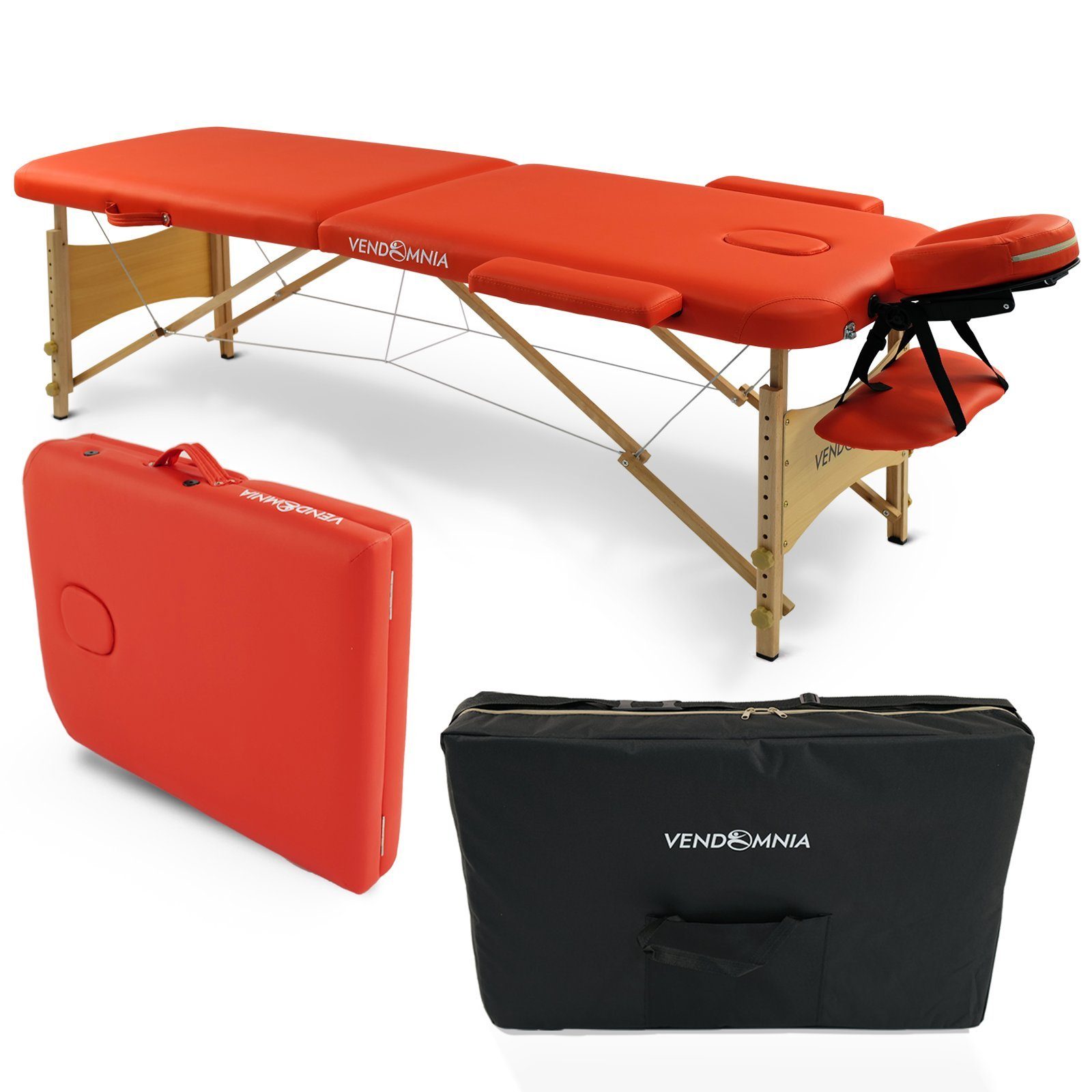 VENDOMNIA Massageliege Mobile Massageliege - Aluminium oder Holzfüße mit 2 - 3 Zonen (Klappbar Massagetisch Massagebett Massagebank Behandlungsliege), inkl. hochwertiger Kopfstütze Tasche Armlehnen