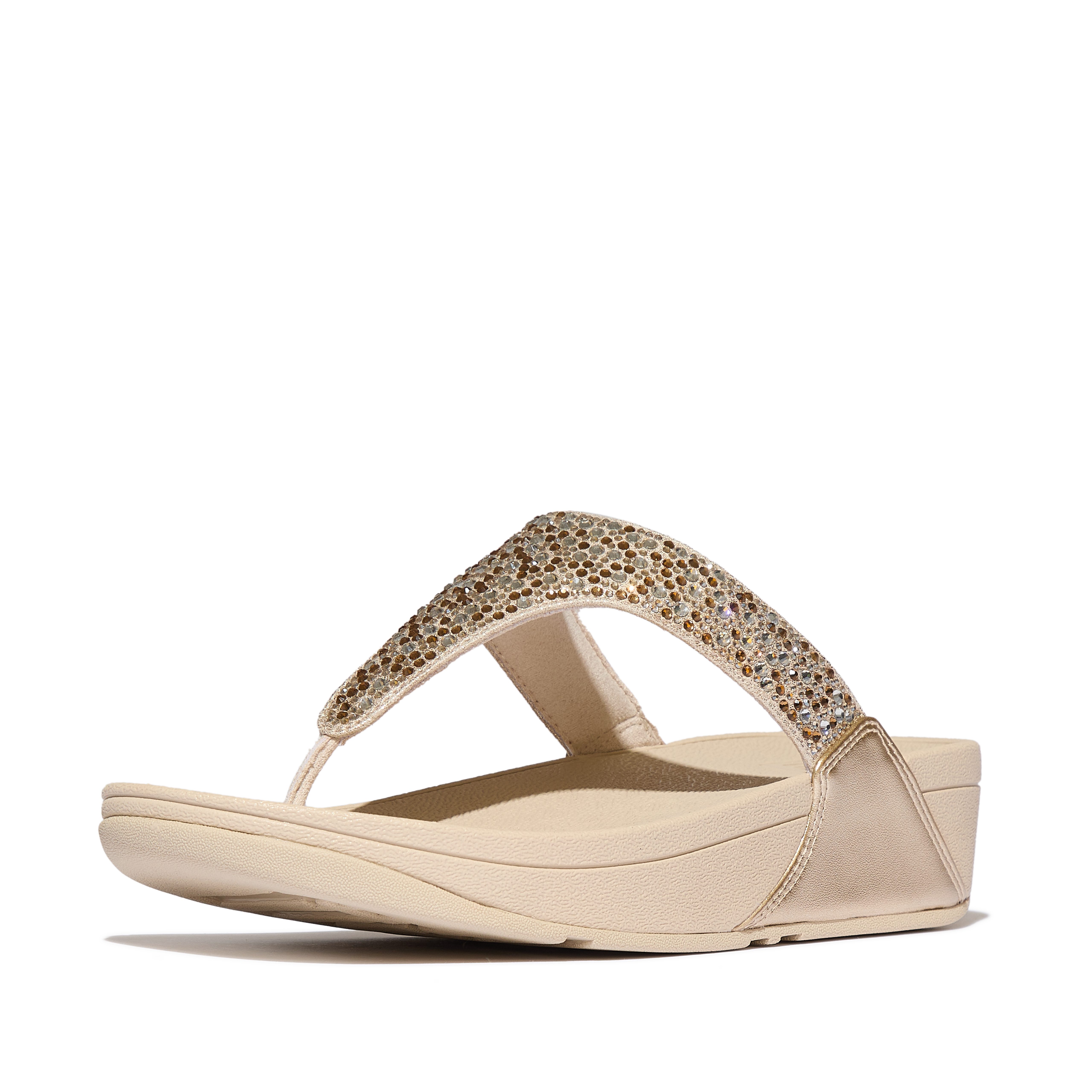 Fitflop LULU CRYSTAL-MIX METALLIC TOE-POST SANDALS Zehentrenner Keilabsatz, Plateauschuh, Dianette mit mehrfarbigen Strasssteinchen