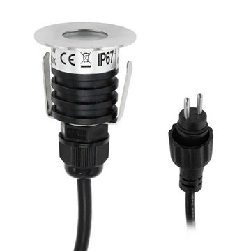 VBLED LED Einbauleuchte Mini LED Bodeneinbauleuchte 6000K Kaltweiß 6-er KIT - Rund - inkl Trafo & Kabel, LED fest integriert, Kaltweiß