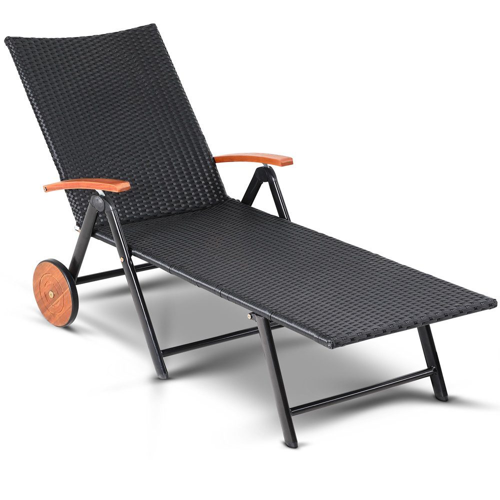 Casaria Gartenliege, mit 2 Rollen Lehne Verstellbar Gartenliege