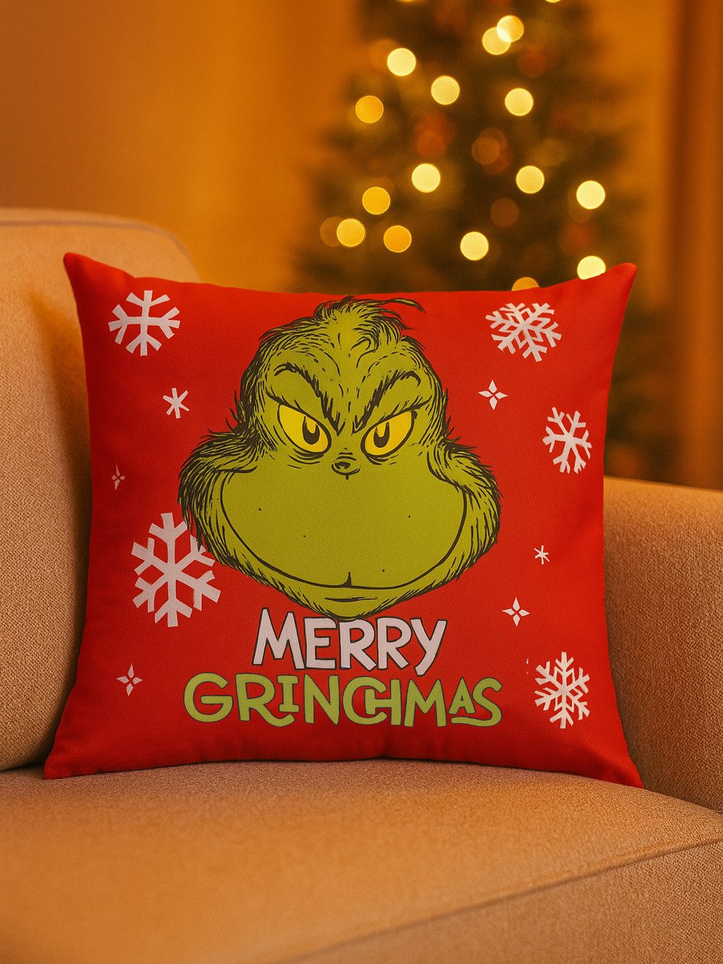 United Labels® Dekokissen The Grinch Kissen - Merry Grinchmas Plüsch Zierkissen 40 x 40 cm