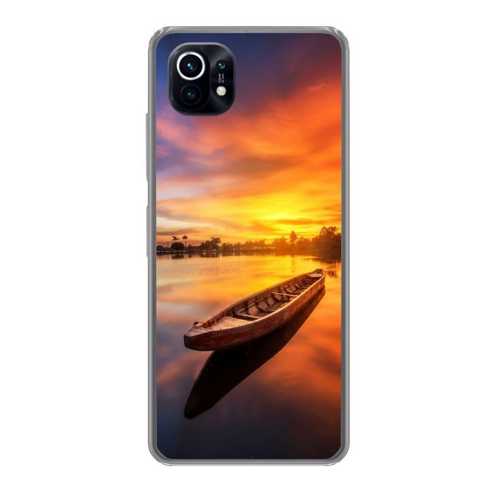 MuchoWow Handyhülle Boot - Wasser - Sonnenuntergang - Orange - Wasser Phone Case Handyhülle Xiaomi Mi 11 Silikon Schutzhülle