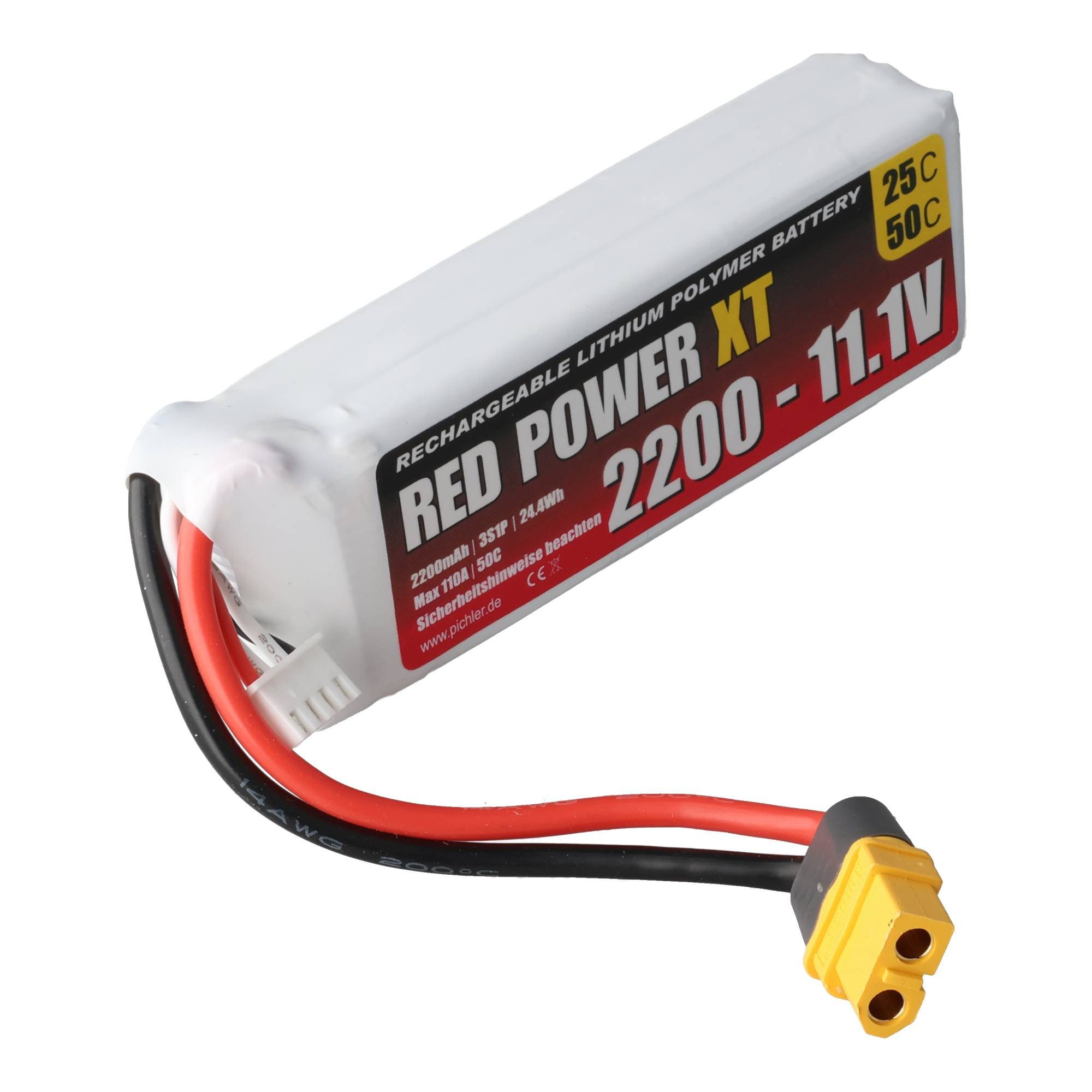 PICHLER Pichler RED POWER XT LiPo Akku 2200 mAh – 11,1 V 3S1P mit XT60 Stecke Akku 2200 mAh (11,1 V)