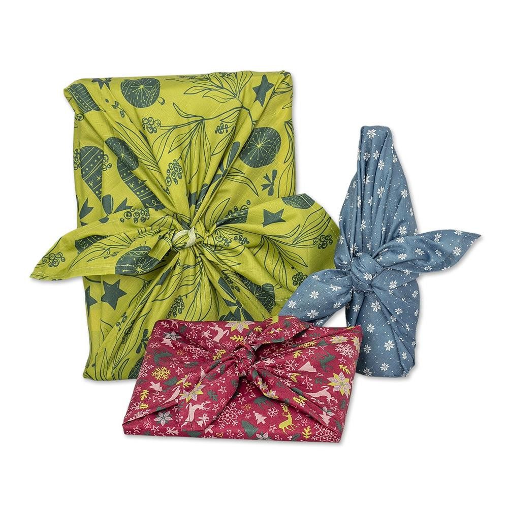 Roth Geschenkpapier Geschenktuch 3er Set X-Mas Furoshiki, nachhaltig 2x 50 x 50 cm, 1x 80 x 80 cm