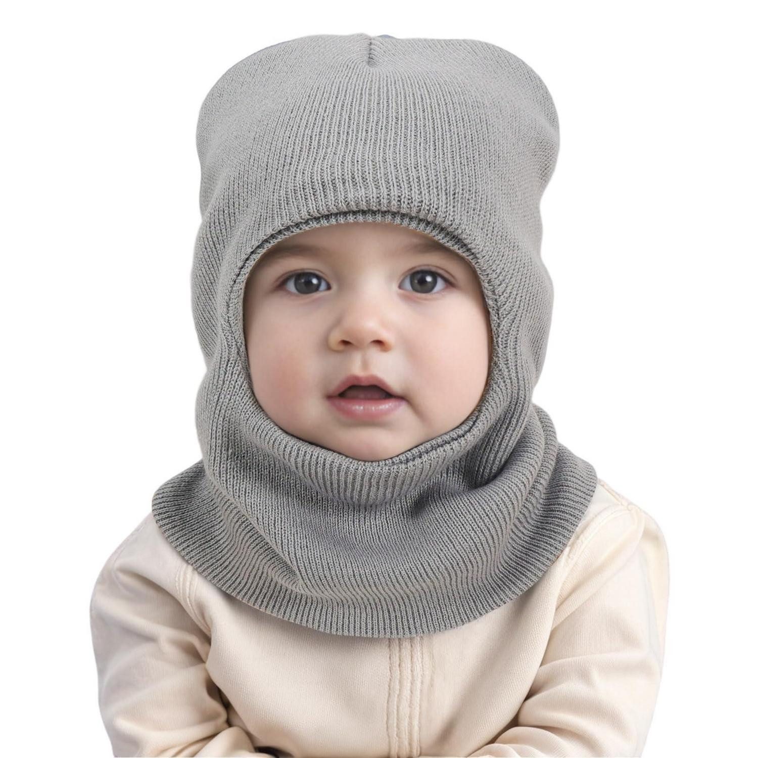 Sturmhaube Schlupfmütze Kinder Winter winddicht Strickmütze Beanie Grau