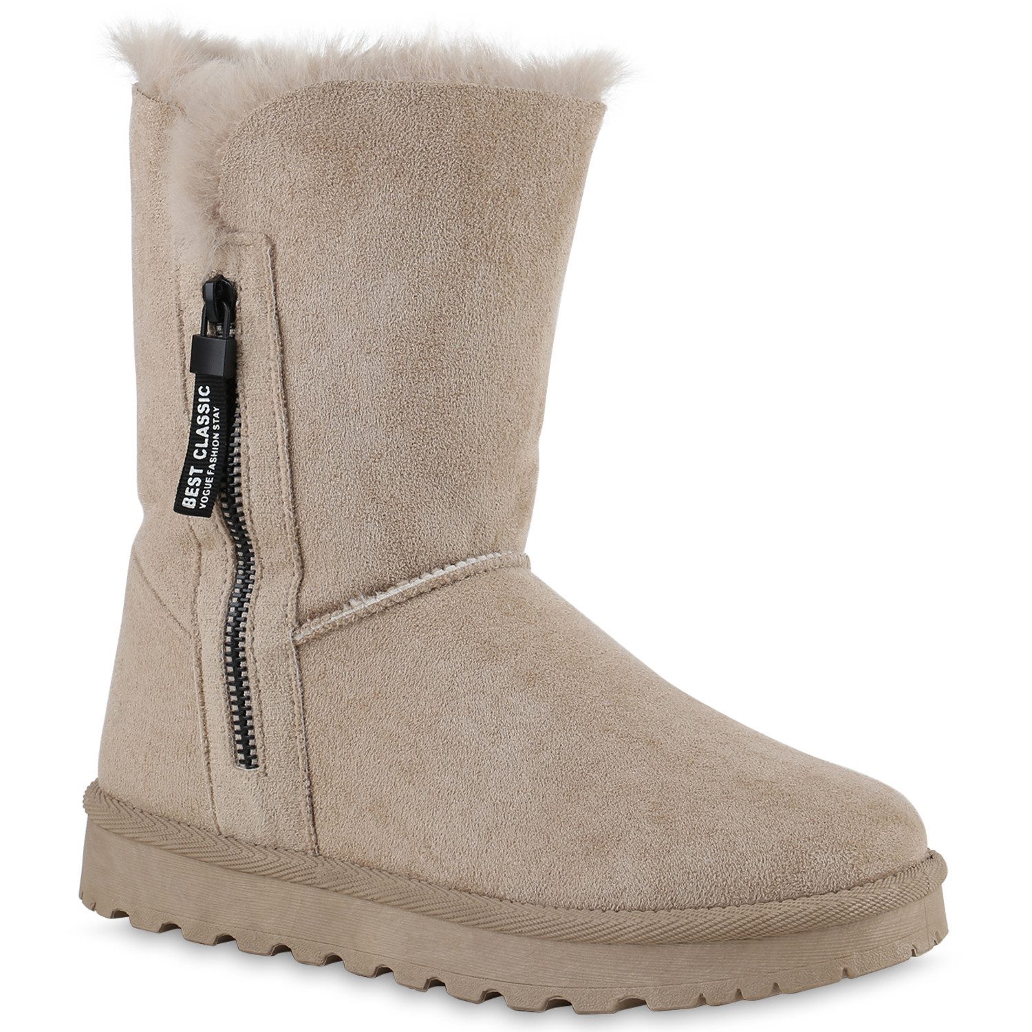VAN HILL 839666 Winterstiefelette Damen Warm Gefütterte Winter Boots Stiefeletten Kunstfell