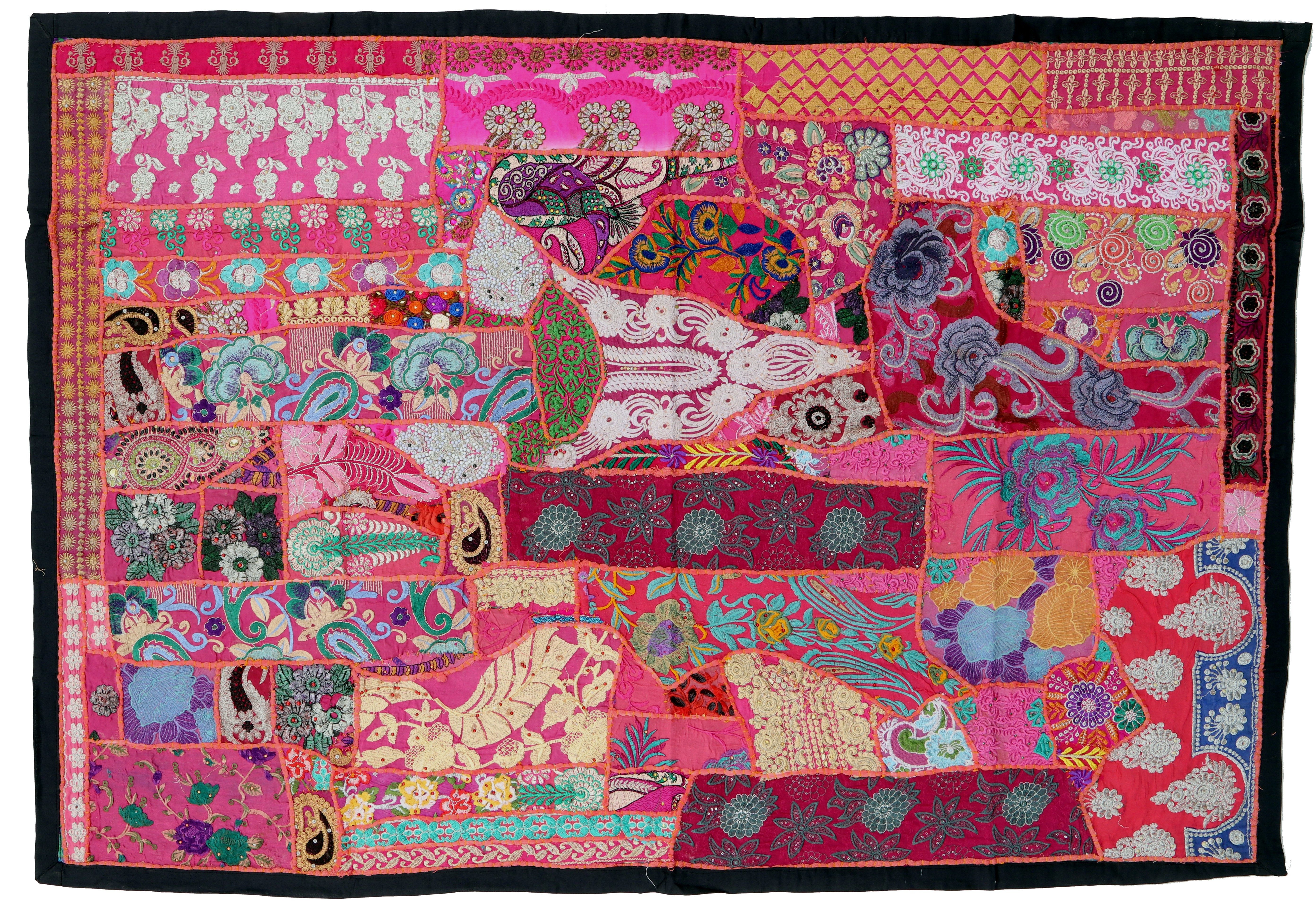 Guru-Shop Wandteppich Indischer Wandteppich Patchwork Wandbehang,.., Höhe: 100 mm