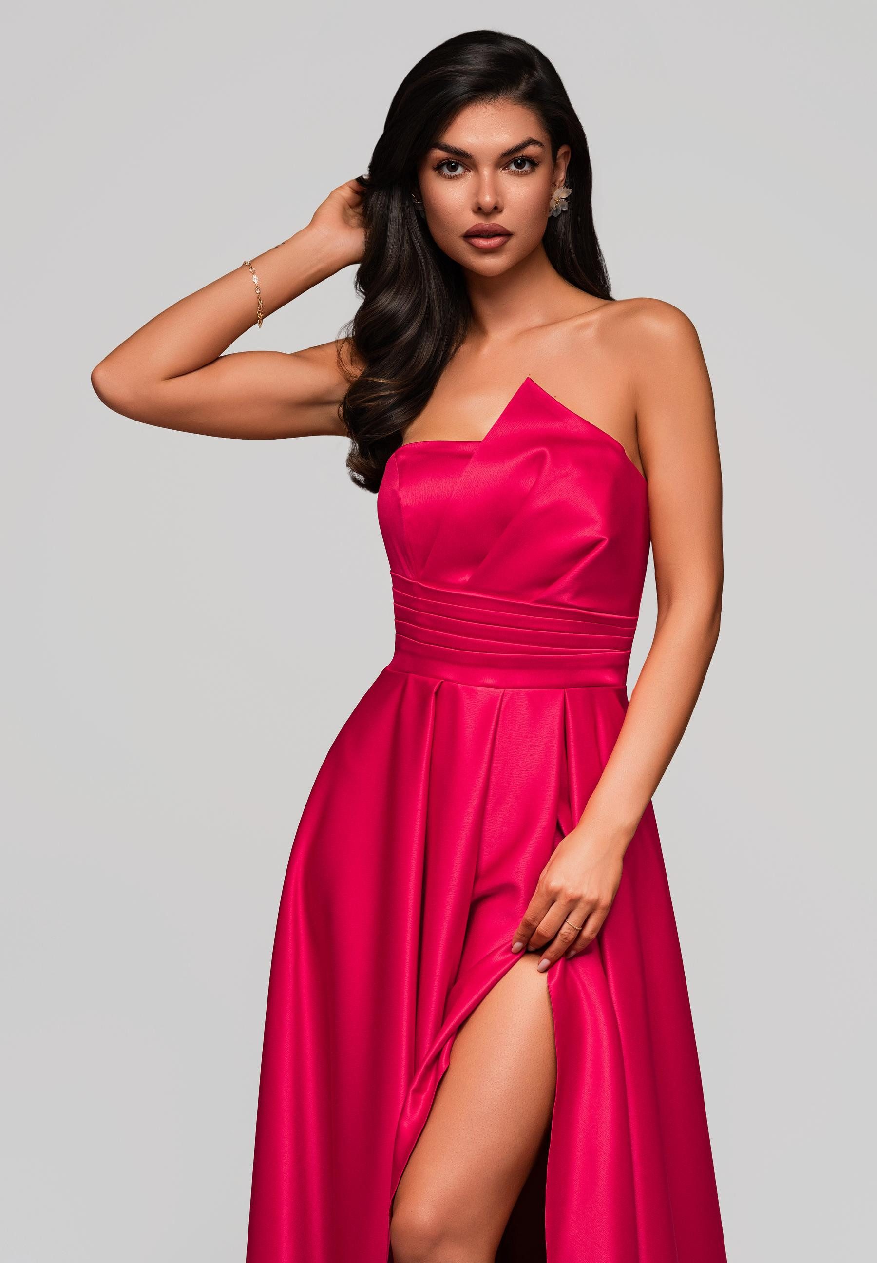 OMBRE Abendkleid Trägerloses Satinkleid mit hohem Schlitz günstig online kaufen