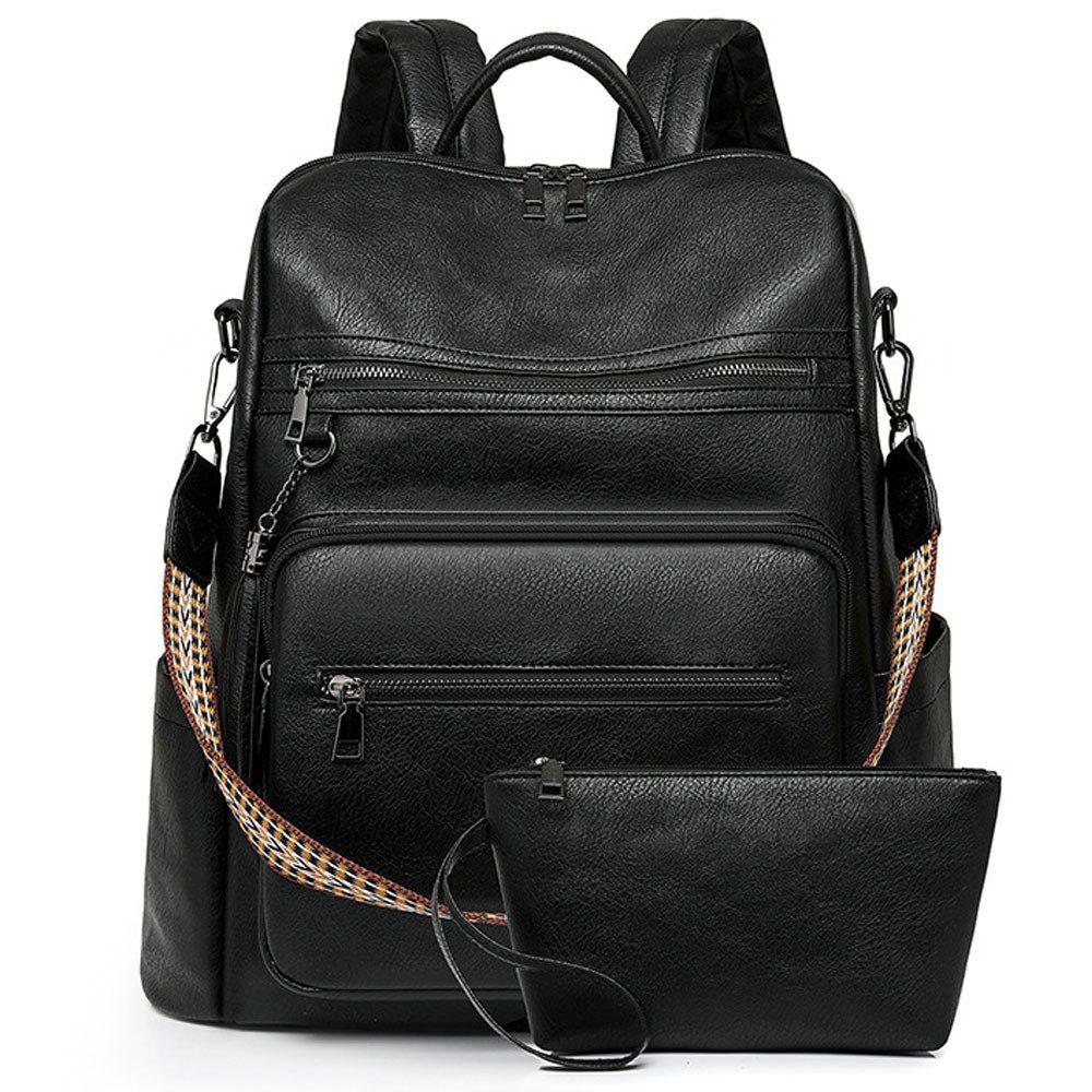 MOPUEA Rucksack Damen-Lederrucksack mit Geldbörse, Rucksack für den täglichen Gebrauch (Modern Schultaschen Handgepäck Reiserucksack Travel Backpack, 2-tlg., Damen-Rucksack, Geldbörse, Lederrucksack, Geldbörse für Damen), Wasserdicht Anti-Diebstahl, 13 Zoll Laptop, Vintage Design