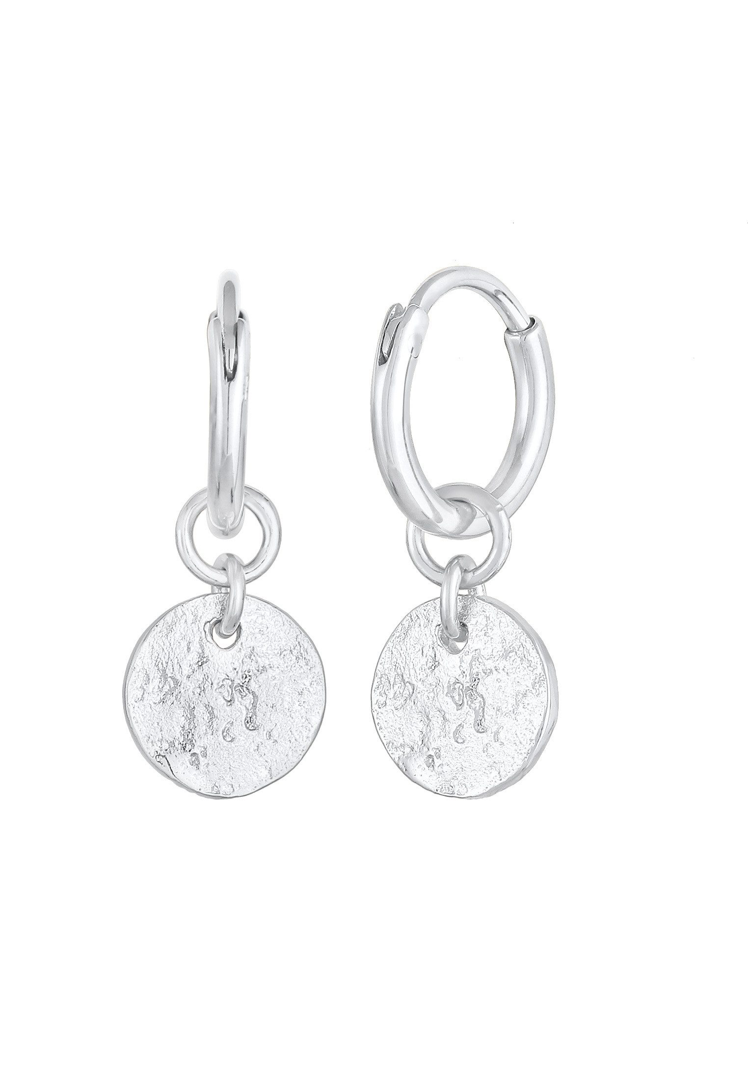 Elli Paar Creolen Creolen Coin Plättchen Struktur 925 Silber, Geo