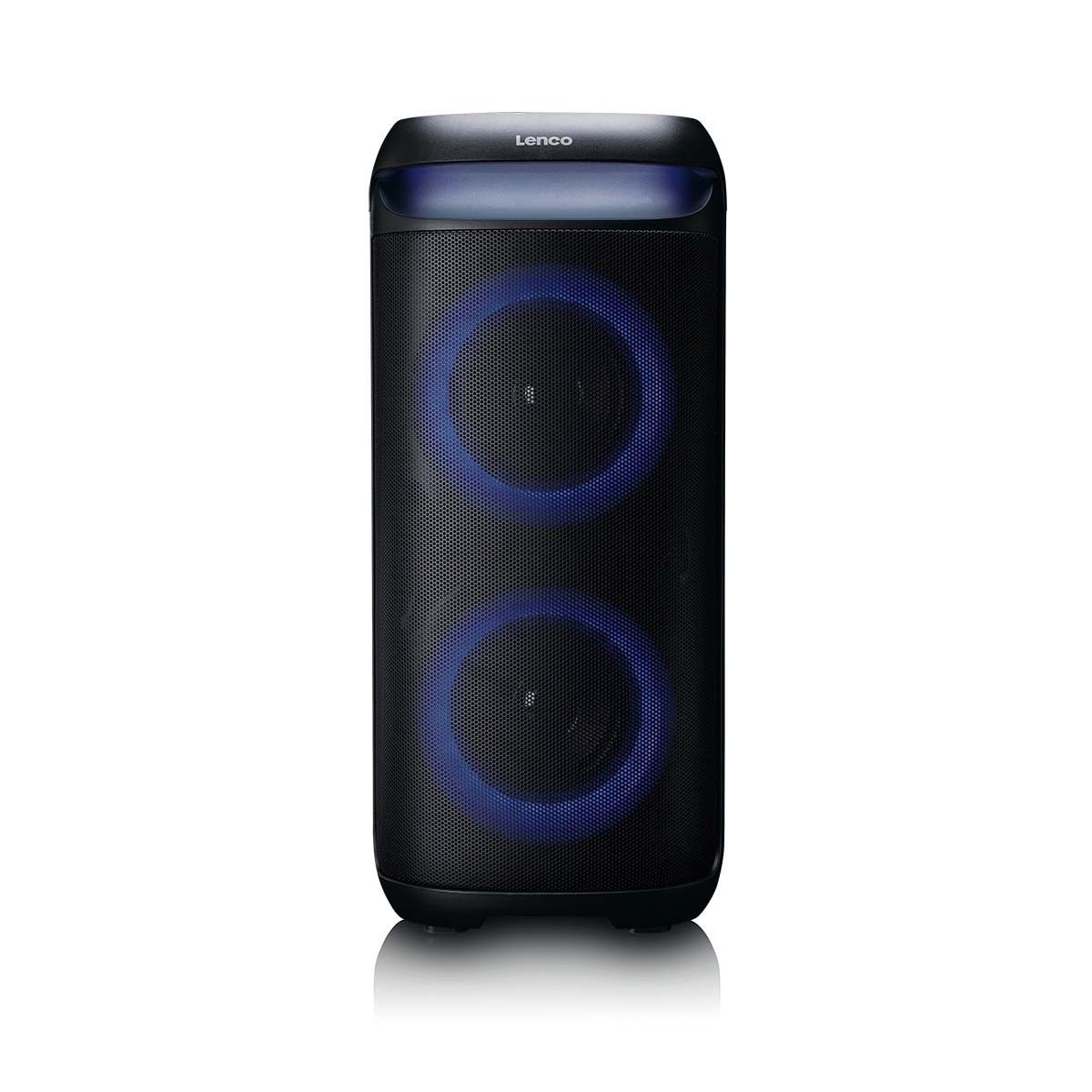 Lenco PA-210BK Lautsprecher 2.0 (Bluetooth®, Bluetooth, TWS-Pairing, für flexible Anwendung mit LED-Beleuchtung)