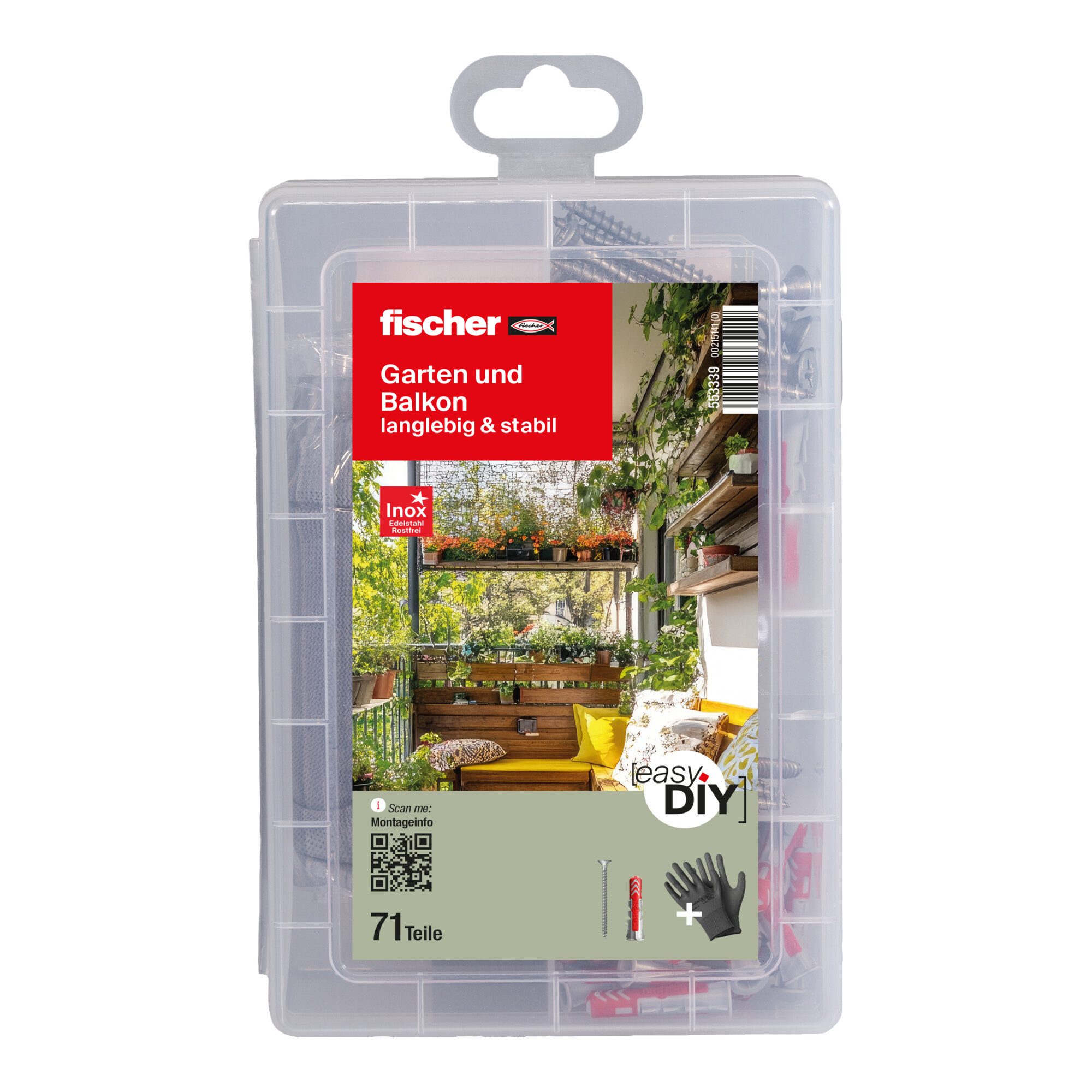 fischer Spreizdübel fischer Garten und Balkon easyDIY Box + Schraube rostfrei (71 Teile)
