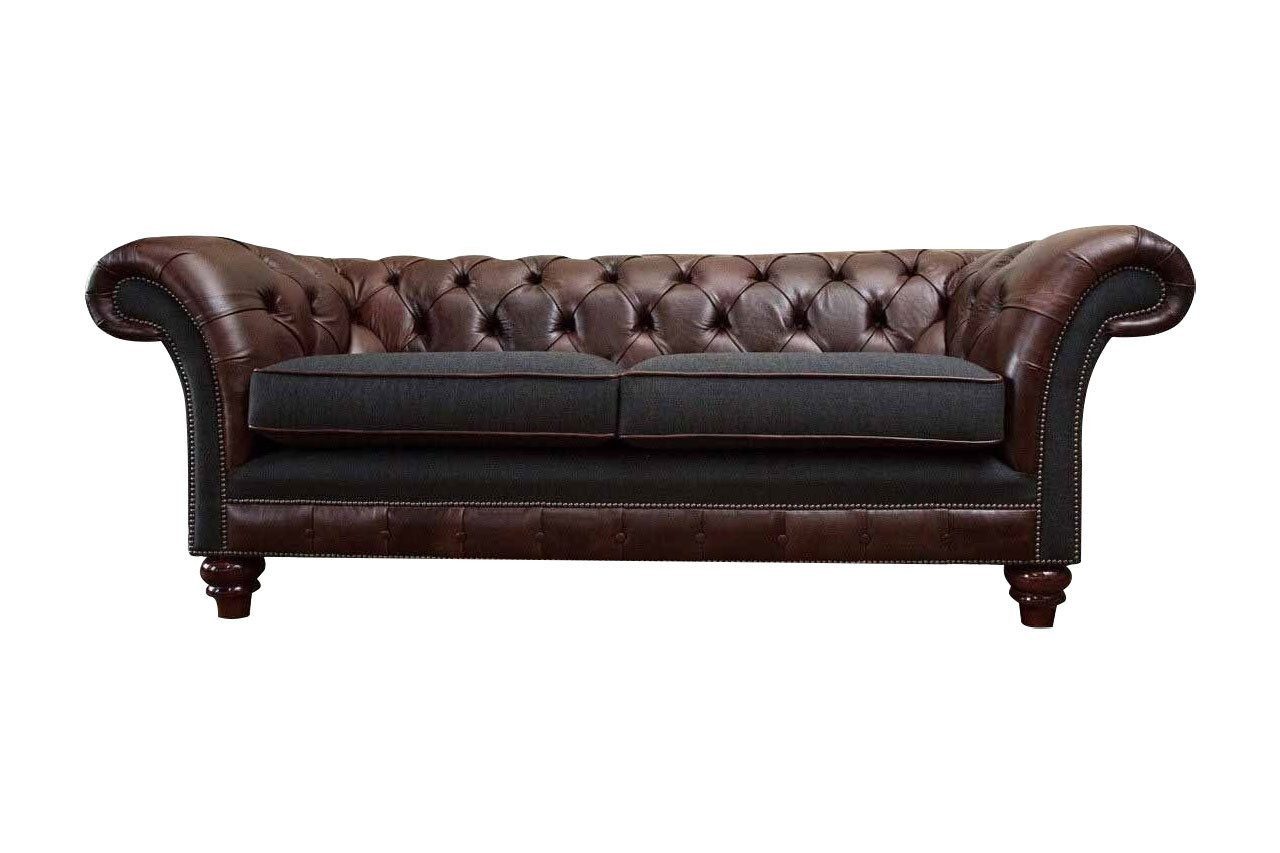 Xlmoebel Chesterfield-Sofa Braunes Chesterfield Sofa im englischen Stil für 3 Personen, Hergestellt in Europa