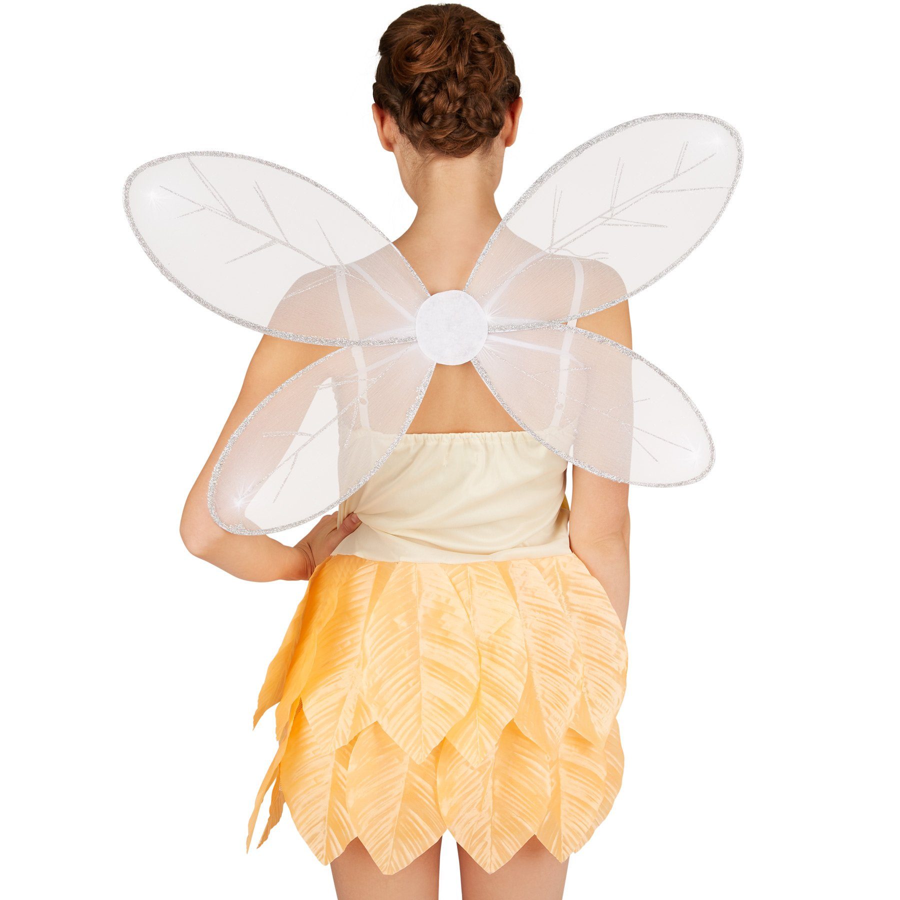 dressforfun Kostüm-Flügel Schwingenpaar/Flügelschmuck, in weiß, Zarte Schmetterlingsflügel, Gummibänder zur Rückenbefestigung, Glitzerumrandung und Glitzerdetails