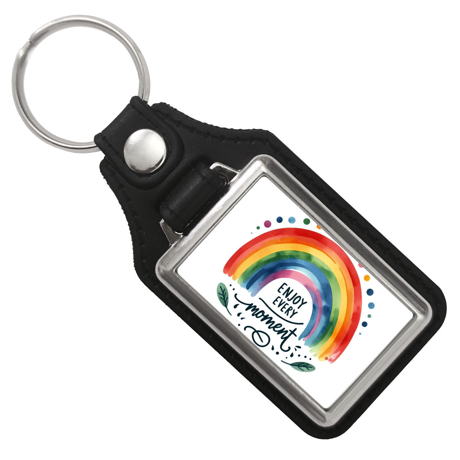 speecheese Schlüsselanhänger Regenbogen Schlüsselanhänger mit Kunstleder Anhänger Spruch Enjoy