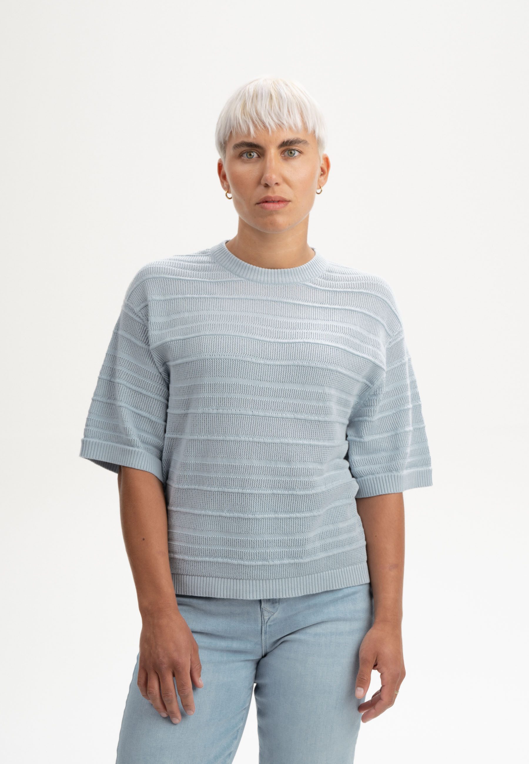 MELA Kurzarmshirt Strukturiertes Strick T-Shirt Style AROHI Kurze Ärmel