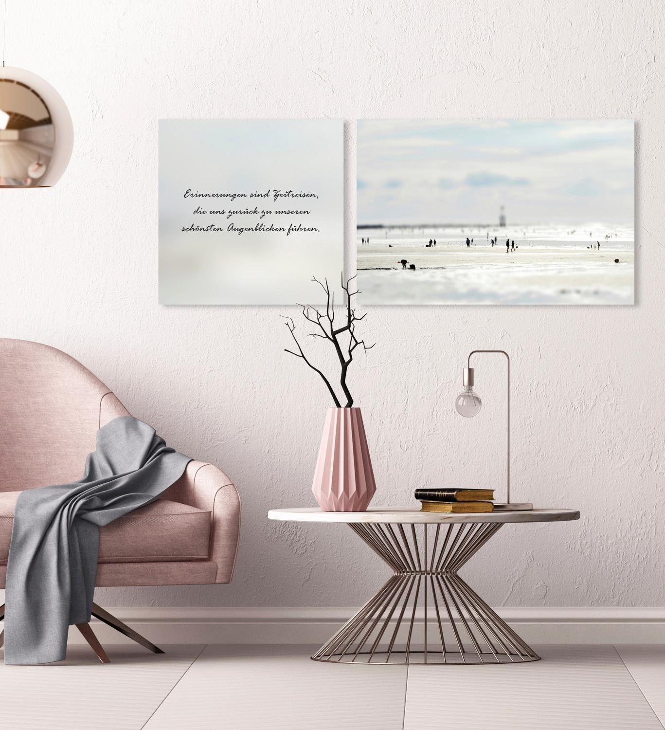 queence Leinwandbild Zeitreisen, Kunst, Meer, Meer Bilder, Menschen, Modern, Schriftzug, Schriftzüge, Spa, Spa Bilder, Sprüche, Sprüche & Texte (Set), Premium-Leinwandstoff, Handarbeit aus Deutschland, Zitat, 2er Set