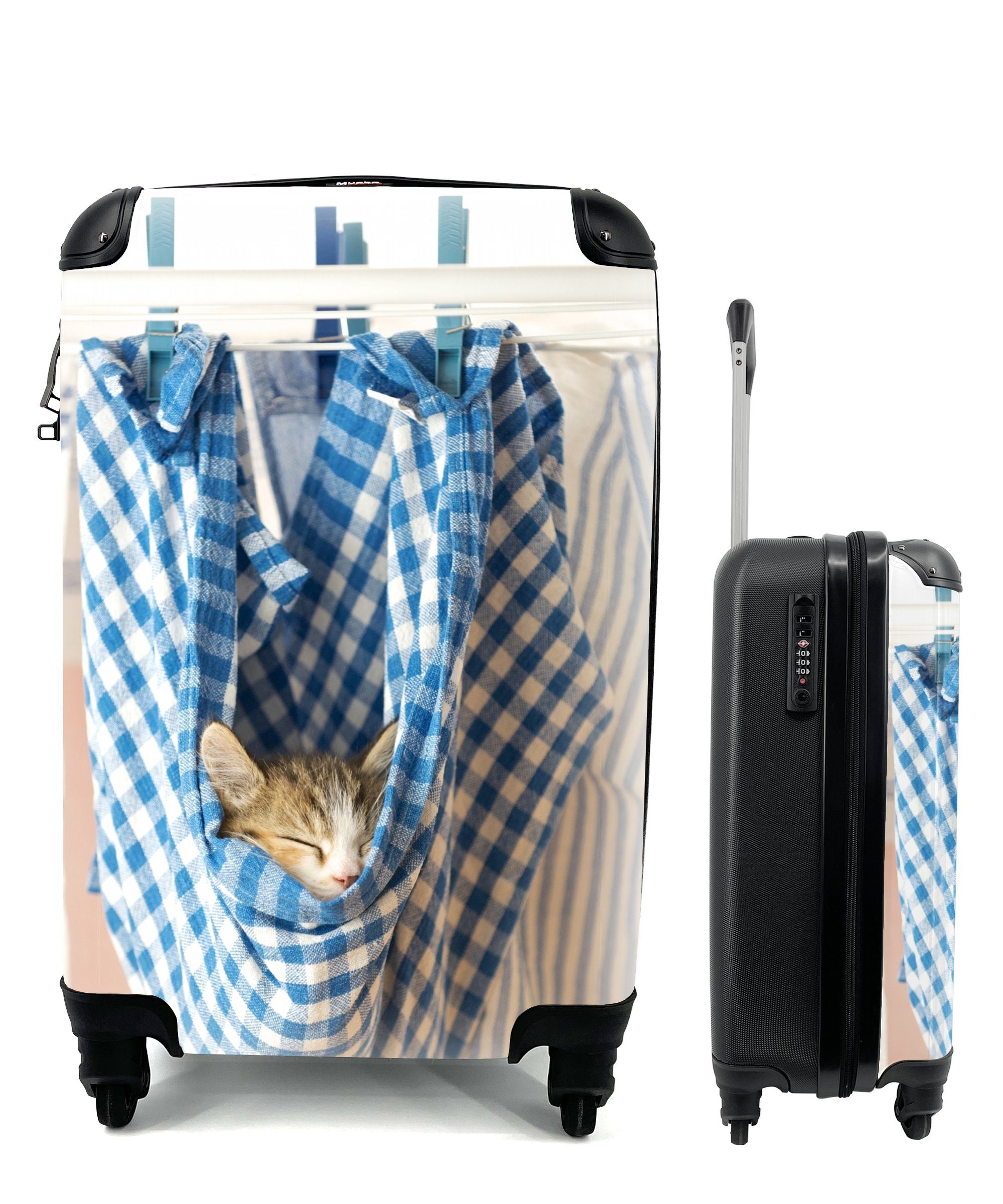 Handgepäck Rollen, Katze Reisekoffer - rollen, 4 Schlafen, Ferien, mit Reisetasche Handgepäckkoffer Trolley, Geschirrtuch MuchoWow - für