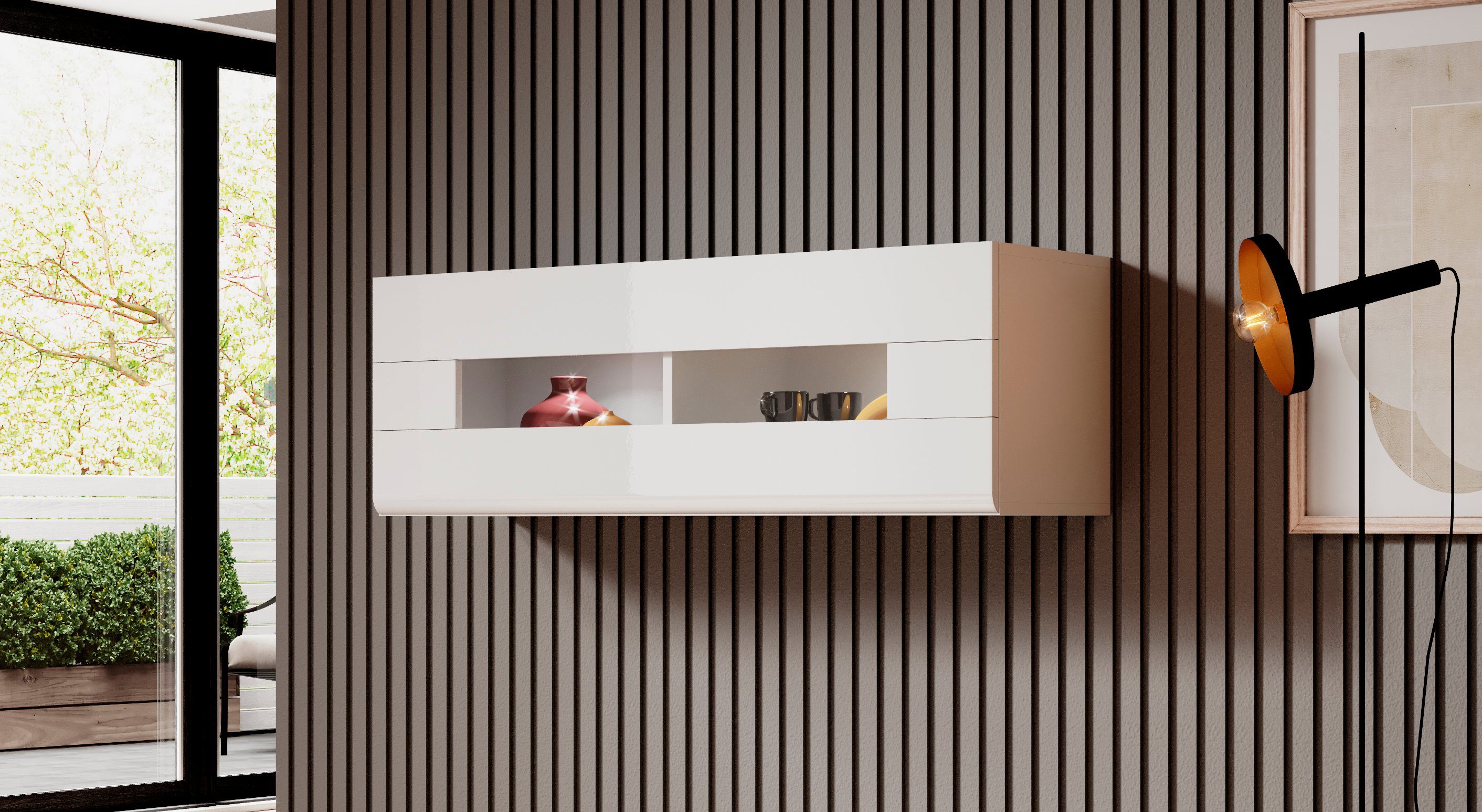 OTTO home Hängevitrine Toledo,Breite 131 cm trendige Glasvitrine mit dekorative MDF-Front Vitrine mit Glasfront, ohne Beleuchtung, viel Stauraum – Bild 5 von 5