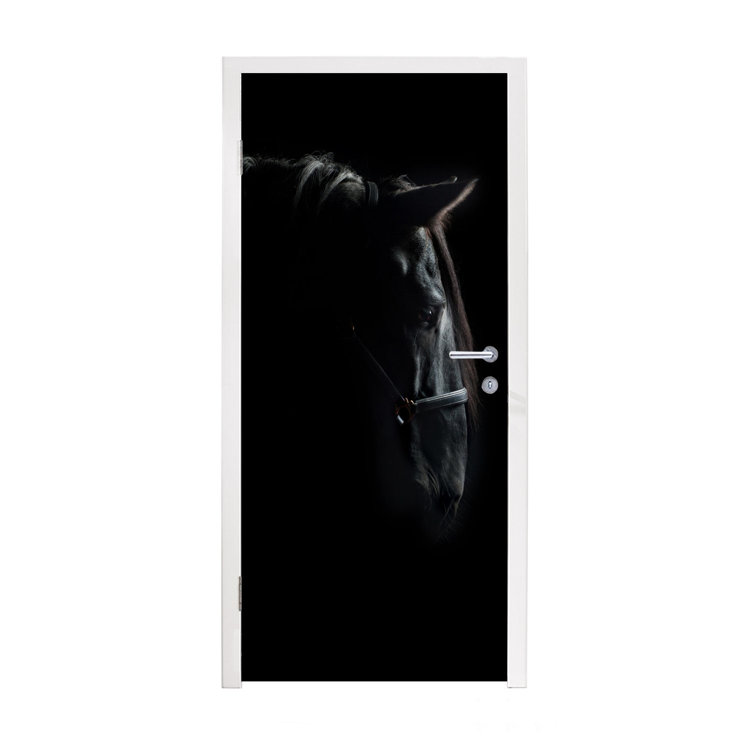 MuchoWow Türtapete Pferd - cm bedruckt, Tür, Matt, Schwarz, 75x205 Leicht Türaufkleber, (1 St), Fototapete für 