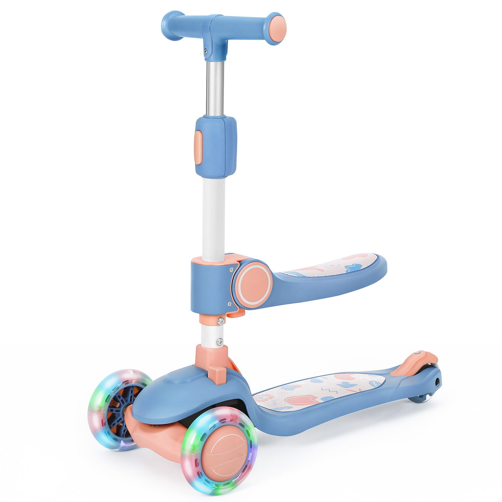 Dreiradscooter 1009 Kinderroller mit LED und Sitz, höhenverstellbar, für 2 Jahren ab