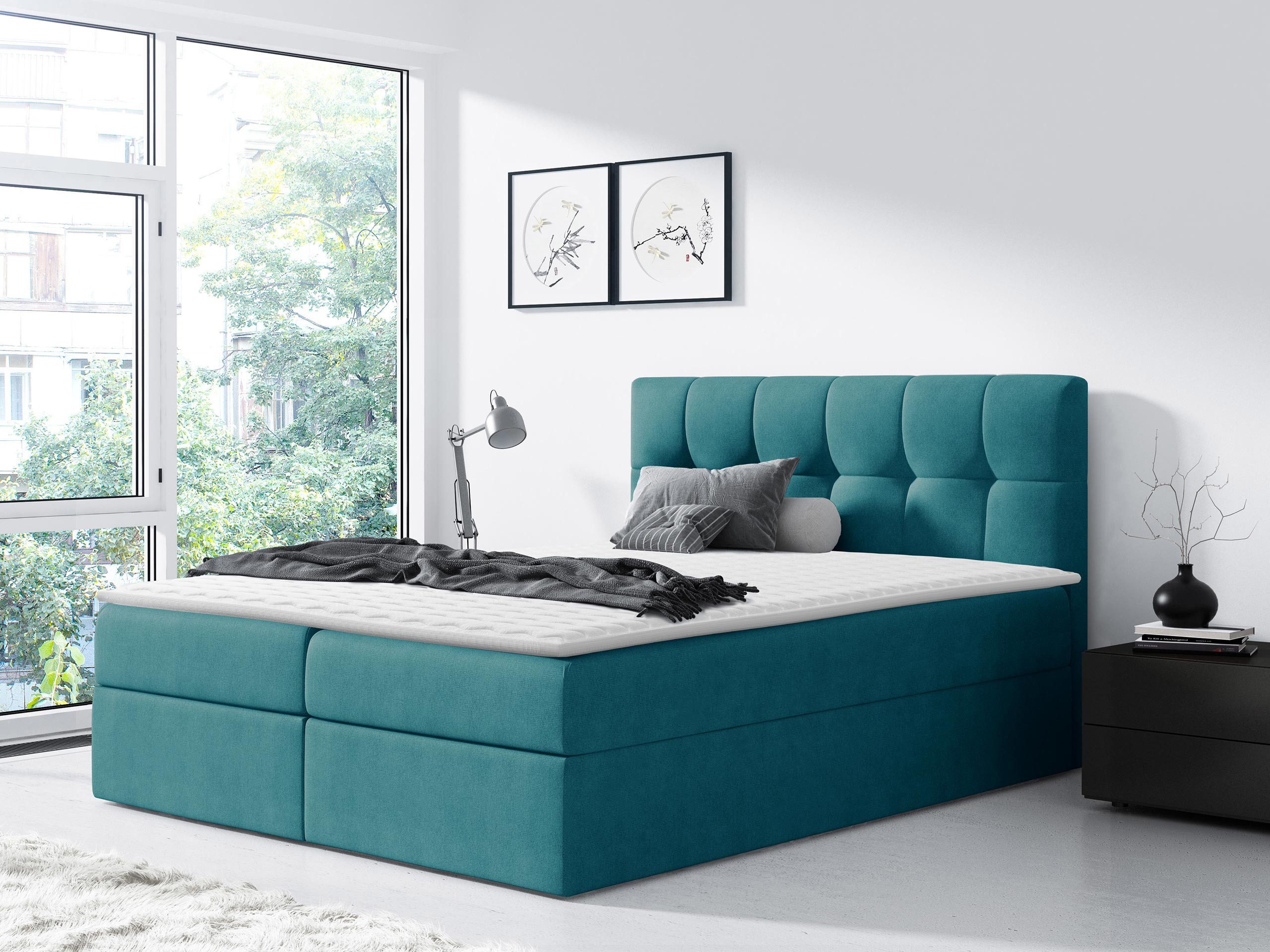 MIRJAN24 Boxspringbett Rico (mit zwei Bettkästen für die Bettwäsche), Bonellfederkern, 120/140/160/180/200x200 cm