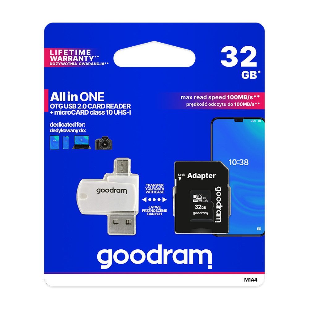 Goodram Speicherkarte microSDHC kl. 10 UHS-I + Adapter + Kartenleser Speicherkarte (32 GB)