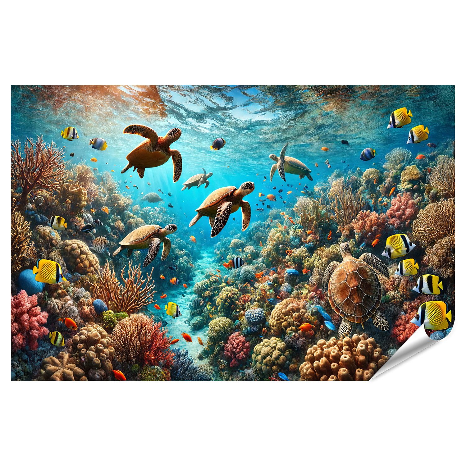 islandburner Poster Unterwasserwelt mit Schildkröten und bunten Korallenriffen Fotodruck