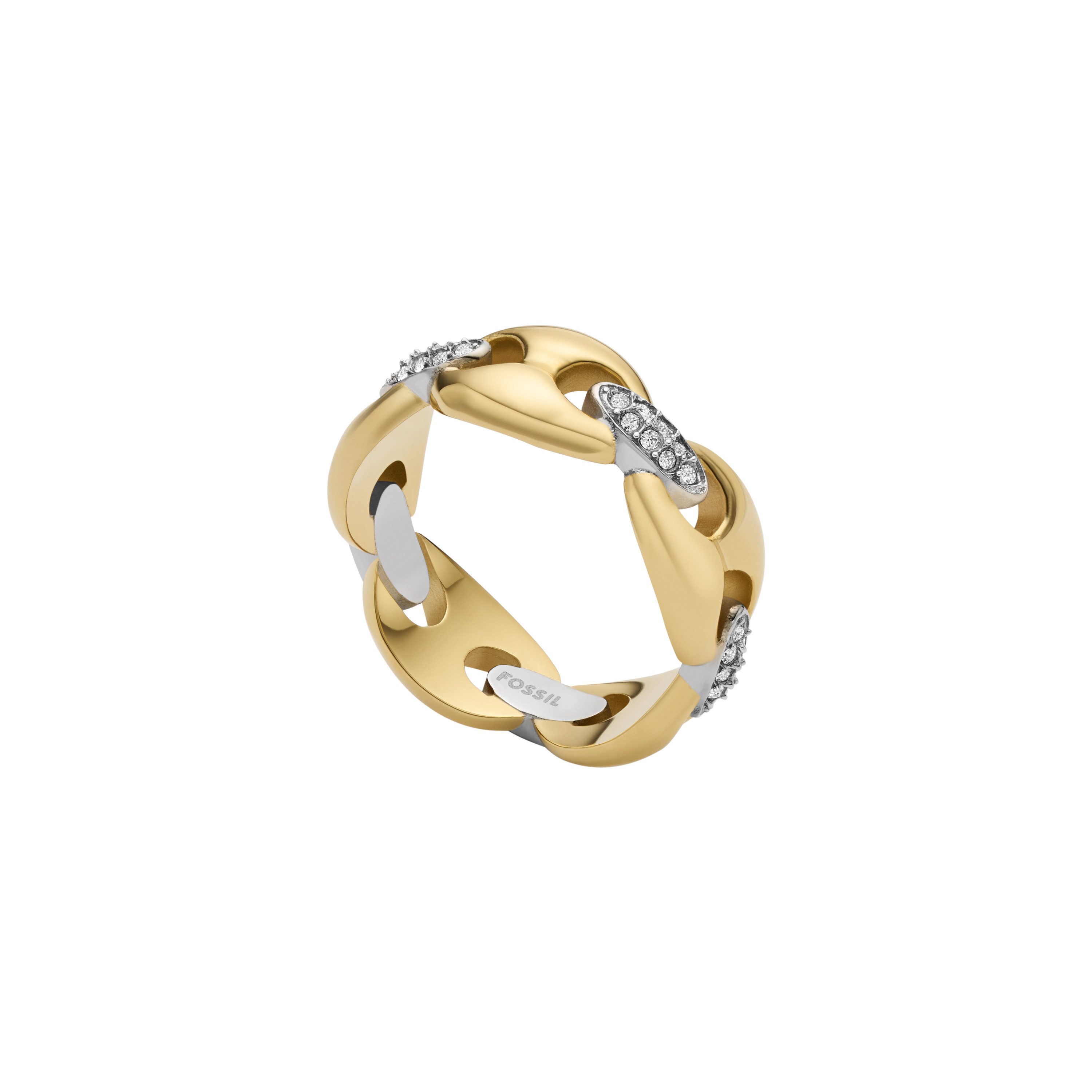 Fossil Fingerring Schmuck Geschenk Edelstahl HERITAGE, mit Glasstein