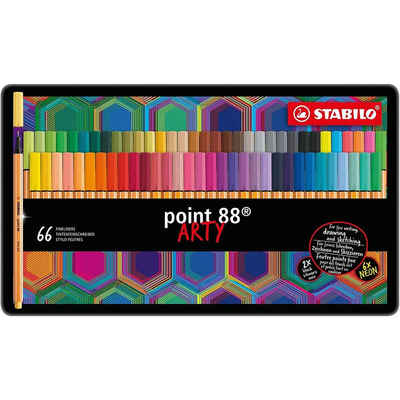 STABILO Fineliner Fineliner point 88 ARTY 10152199, 66er Metalletui - mit 65 verschiedenen Farben
