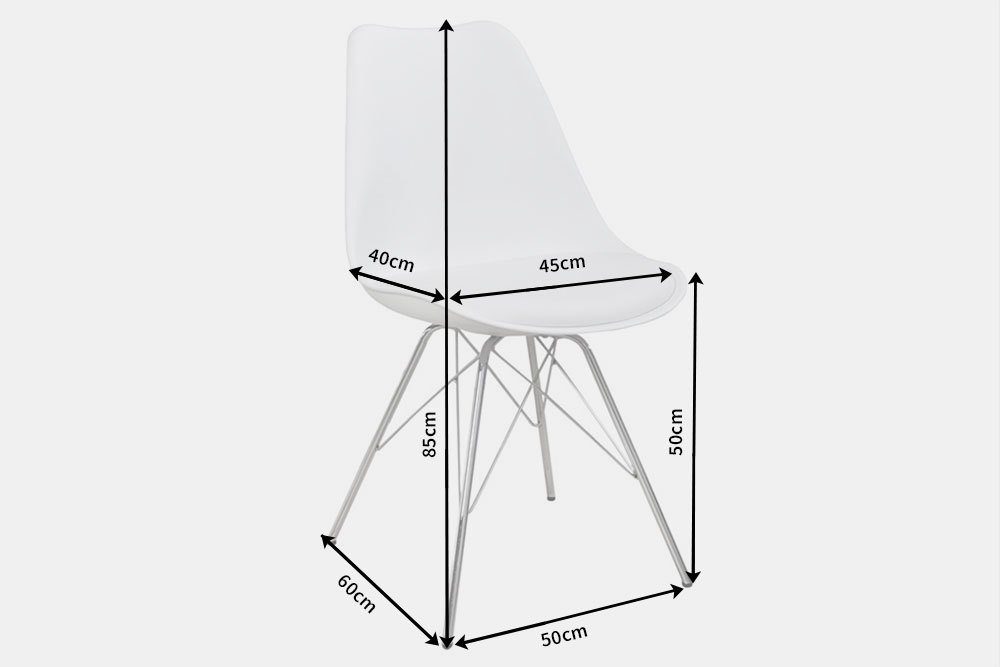 Retro Esszimmer FARBWAHL, silberfarben · Design | · Metall SCANDINAVIA · weiß Kunstleder MEISTERSTÜCK riess-ambiente Esszimmerstuhl