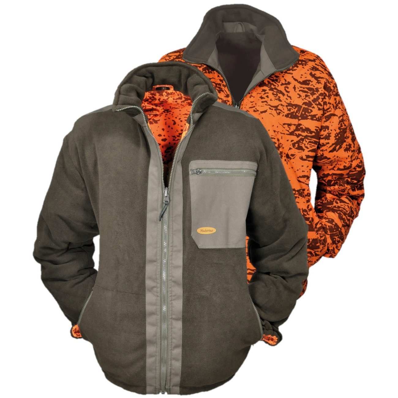 Hubertus® Hunting Outdoorjacke Wende-Fleecejacke Jagdjacke Winterjacke orange oliv warm von Oefele