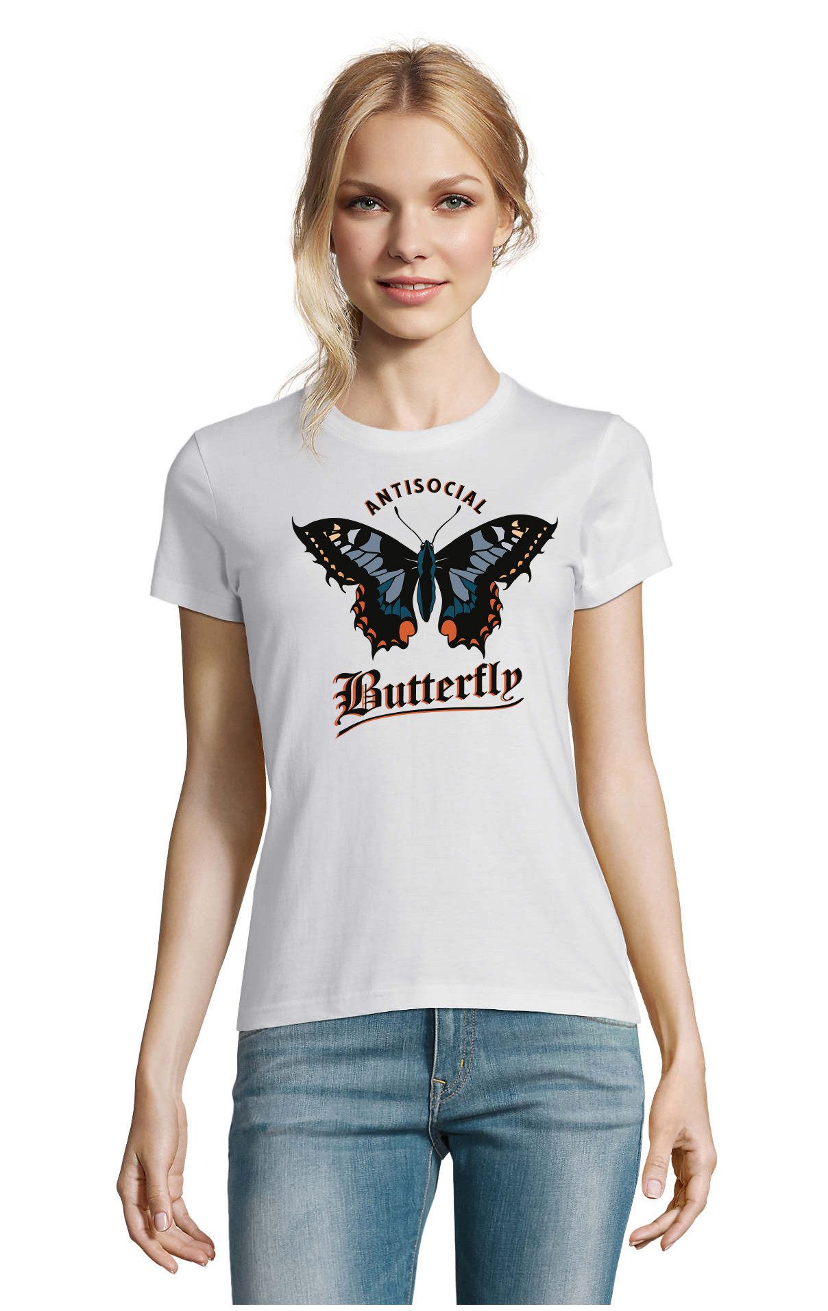 T-Shirt Süßes Schmetterling Butterfly Natur Antisocial Damen Shirt Motiv
