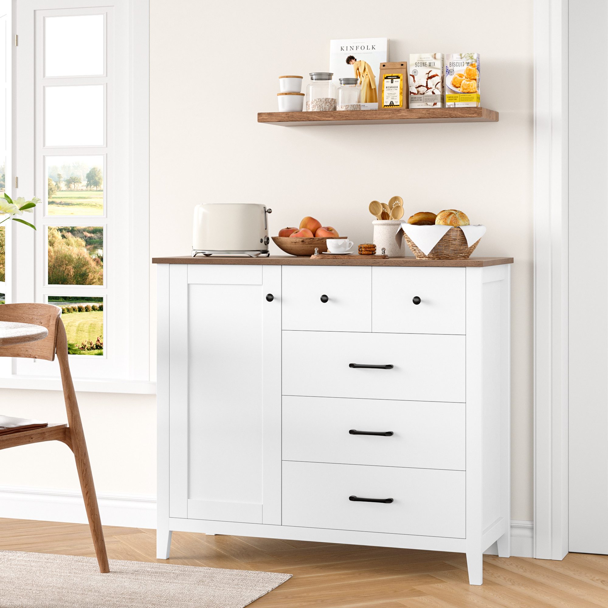 HOMECHO Buffet Sideboard, Küchenschrank mit 5 Schubladen und 1 Tür günstig online kaufen