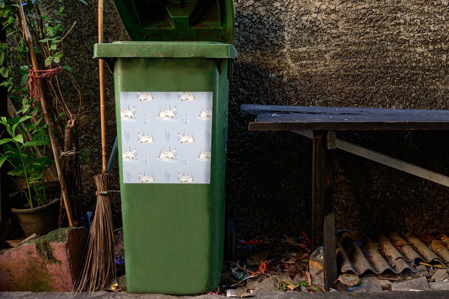 - MuchoWow - Container, Mülltonne, Muster Kaninchen Winter (1 Wandsticker - Blau St), Sticker, Abfalbehälter Mülleimer-aufkleber,