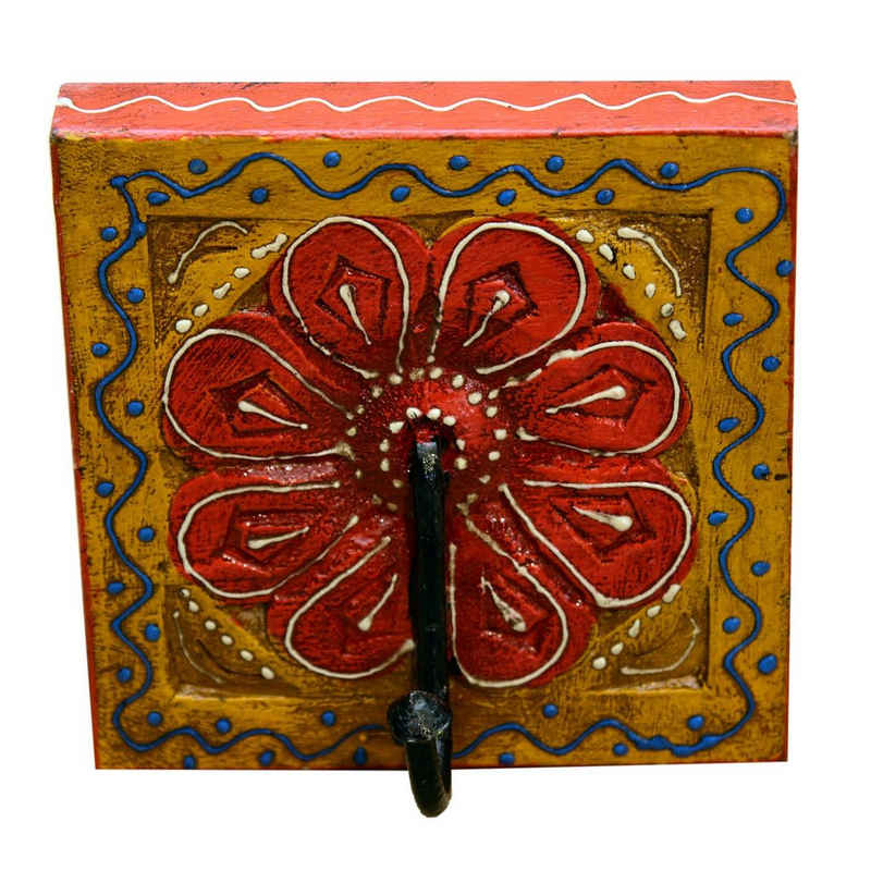 Casa Moro Wandhaken »Orientalischer Kleiderhaken Kadira Gelb Rot quadratisch aus Holz«, Kunsthandwerk