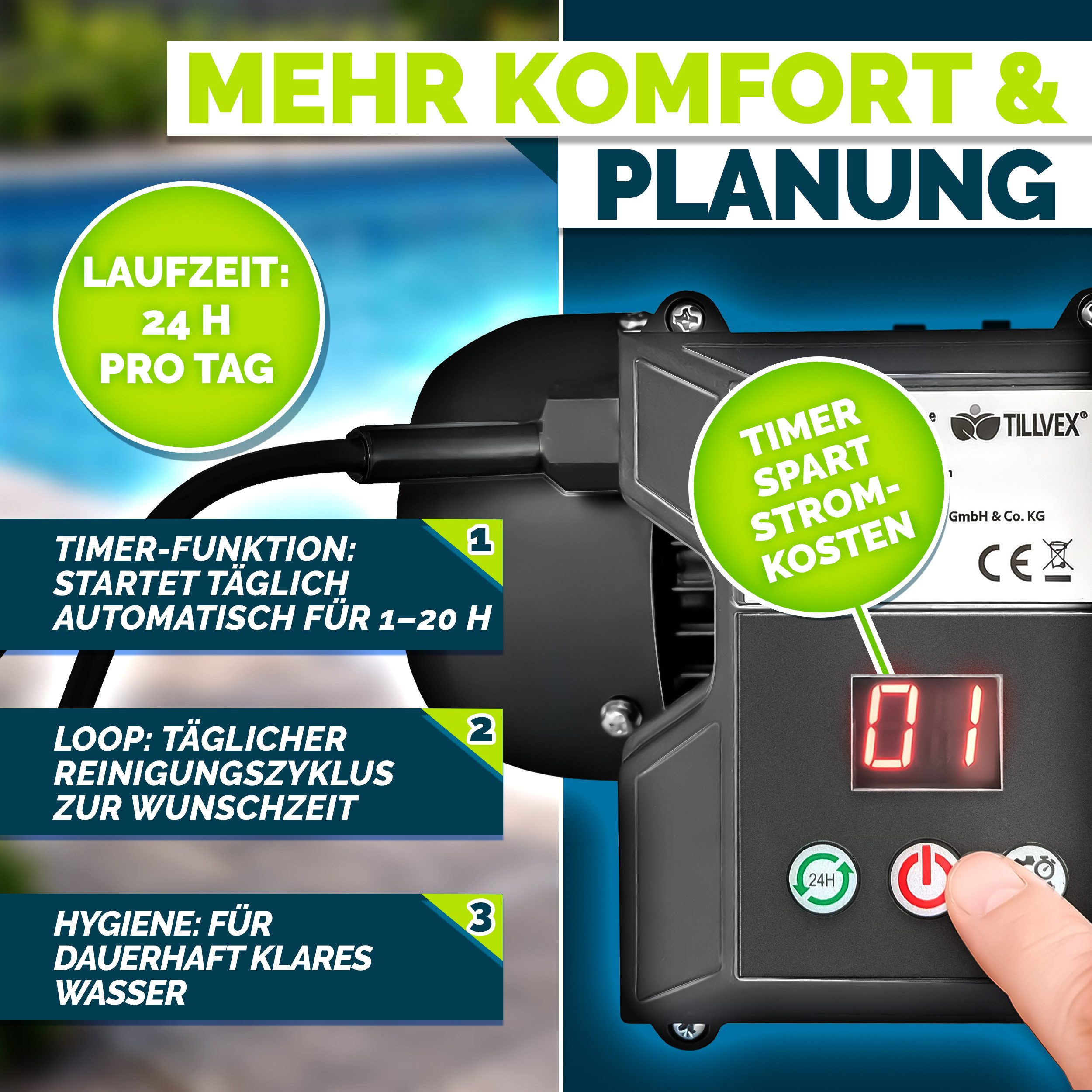 tillvex Sandfilteranlage tillvex Sandfilteranlage 13.200L/h mit 1200g Filterbällen + Pumpe (Poolfilter Selbstansaugend Sandfilter Schwimmbecken, Filteranlage 7- – Bild 5 von 5